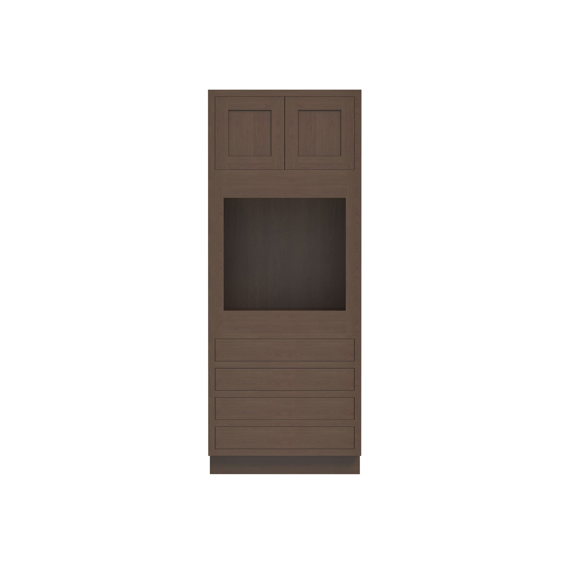 Inset Truffle Brown RTA 33"W x 84-96"H x 25"D 3-Size Pantry Cabinet with Oven Opening, 4 Drawers and 2 Doors