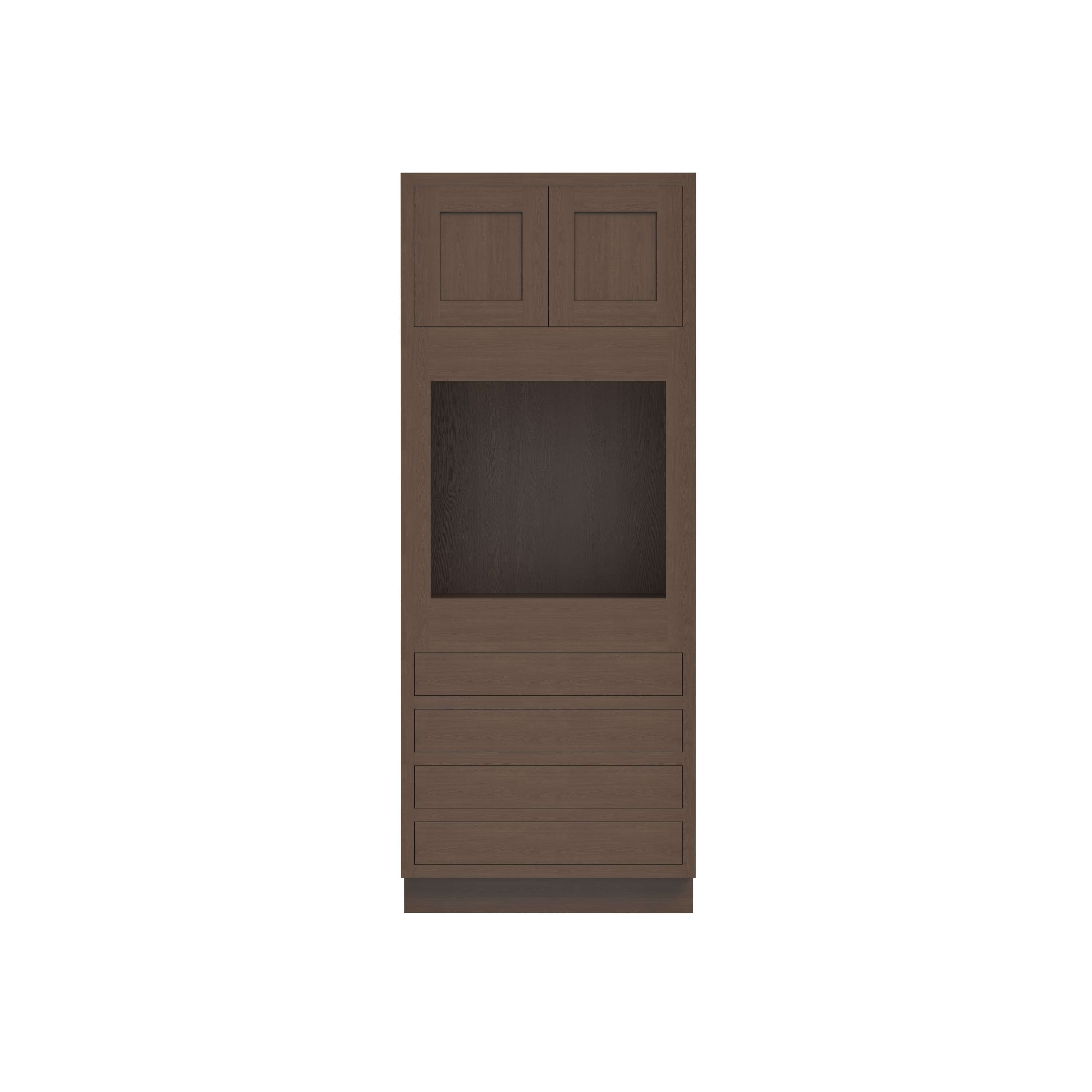Inset Truffle Brown RTA 33"W x 84-96"H x 25"D 3-Size Pantry Cabinet with Oven Opening, 4 Drawers and 2 Doors