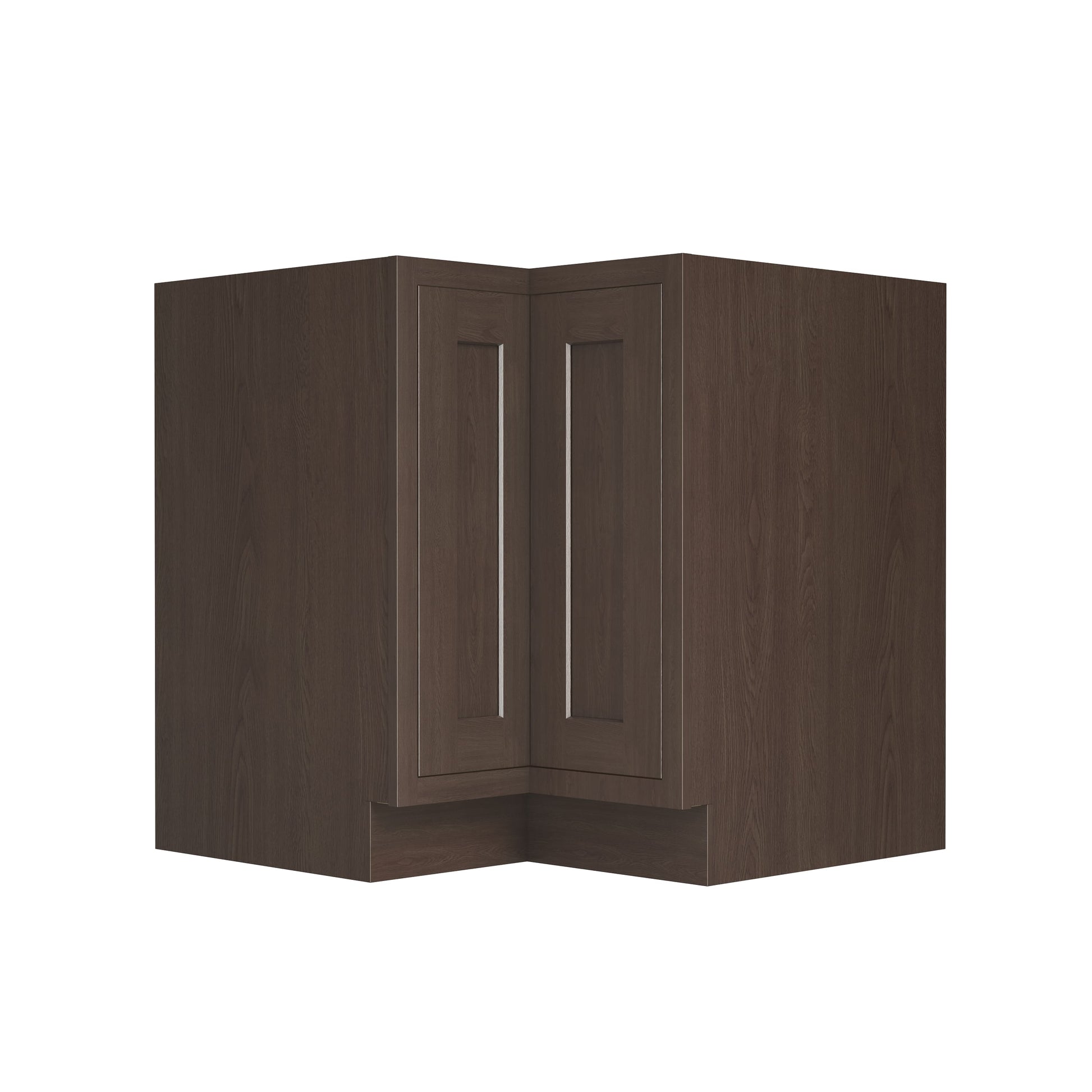 Inset Truffle Brown RTA 34-37"W x 34.5"H x 25"D 2-Size Lazy Susan Base Cabinet with Pull-out Shelf and Bi-fold Door