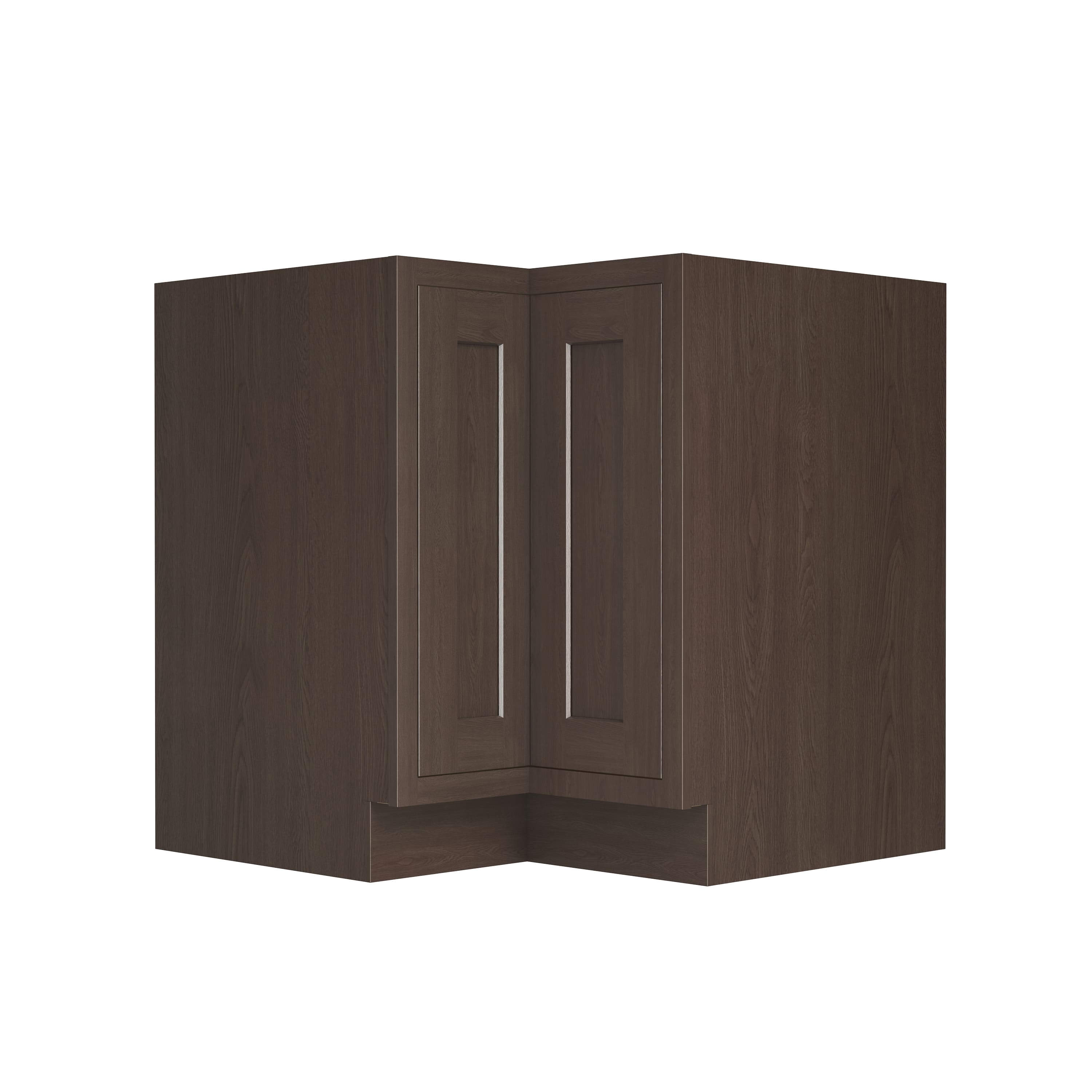 Inset Truffle Brown RTA 34-37"W x 34.5"H x 25"D 2-Size Lazy Susan Base Cabinet with Pull-out Shelf and Bi-fold Door