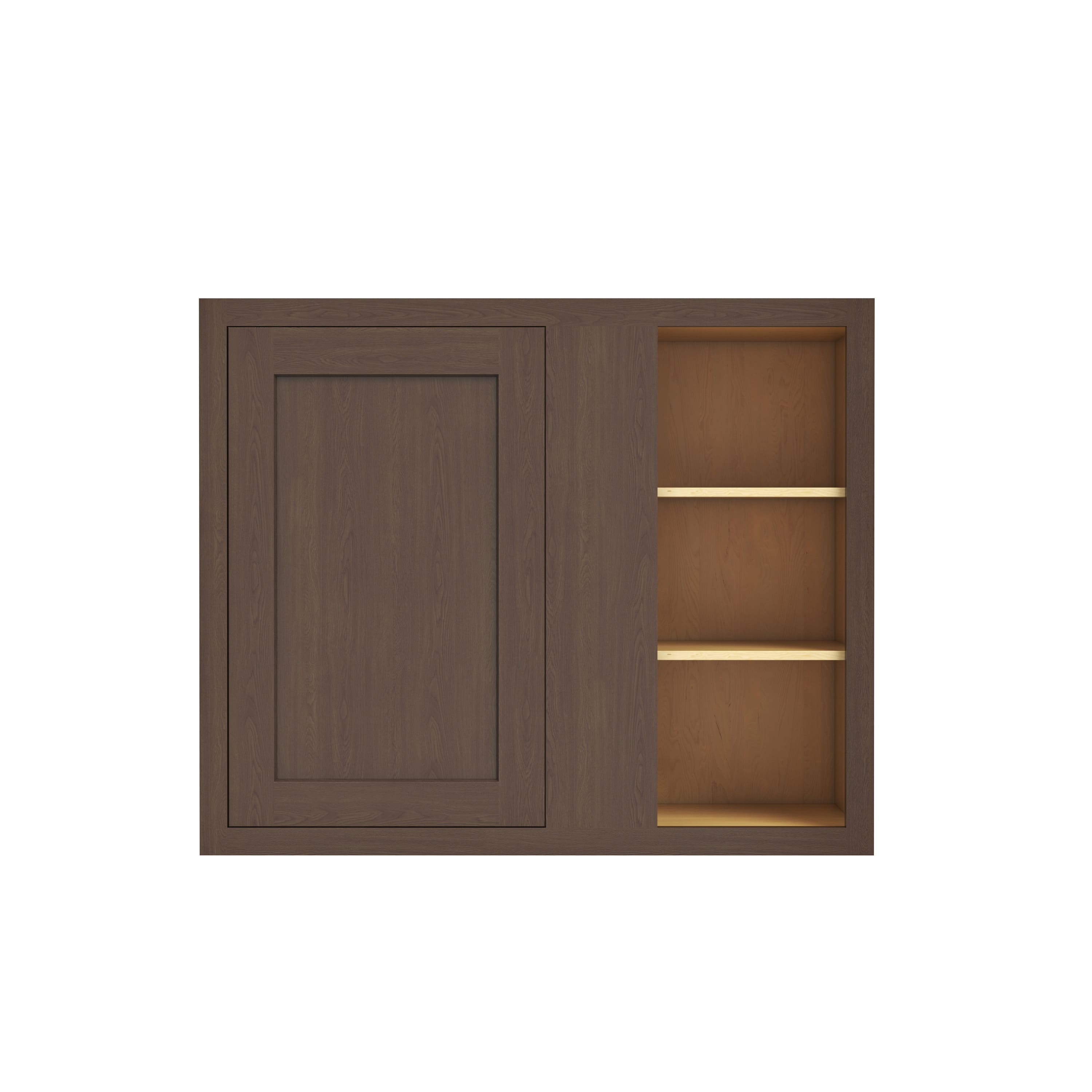 Inset Truffle Brown RTA 36"W x 30-42"H x 13.5"D 3-Size Blind Corner Wall Cabinet with 2-3 Shelves