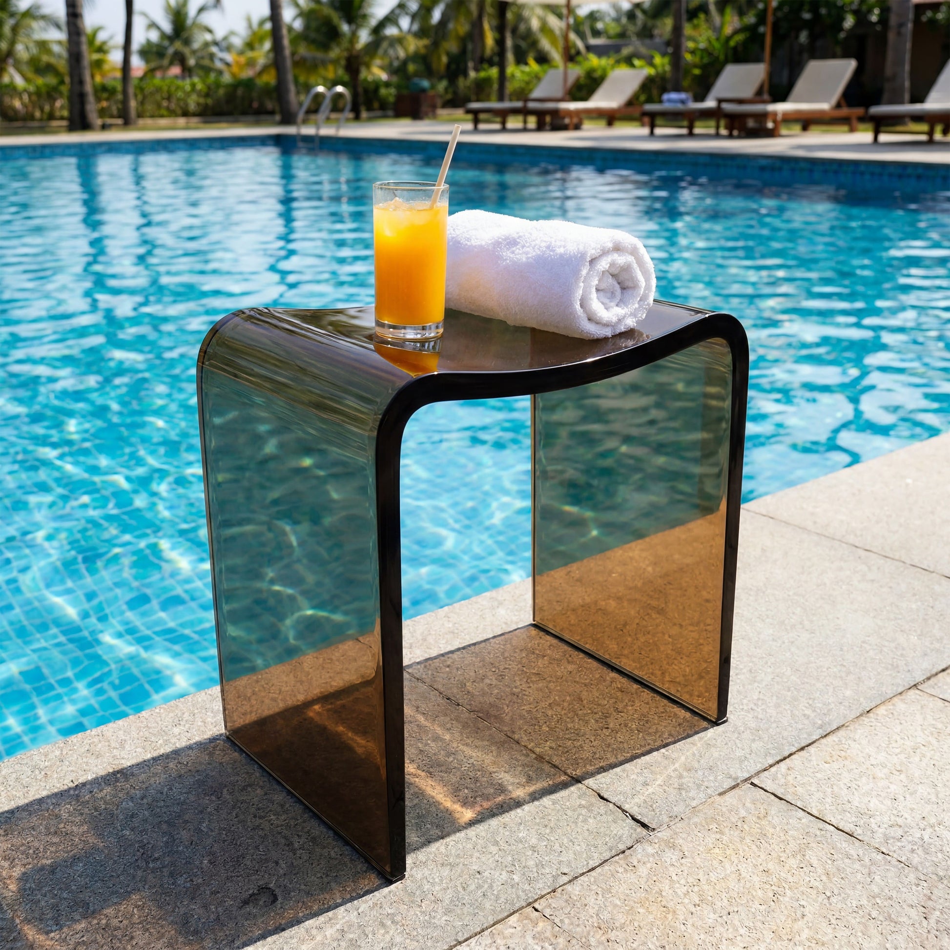 Resin Stone Freestanding Shower Stool with Gently Curved Seat