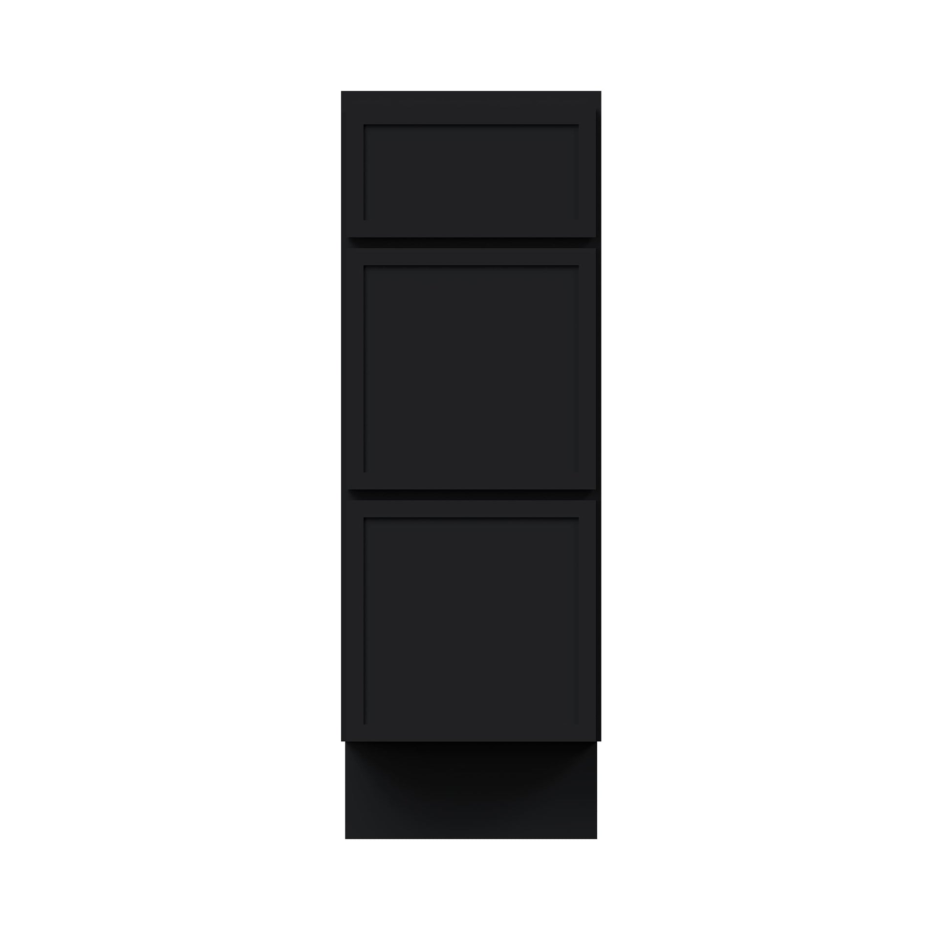 Slim Ebony Black Shaker RTA 12"-36"W x 34.5"H x 24"D 9-Size Drawer Base Cabinet with 3 Drawers