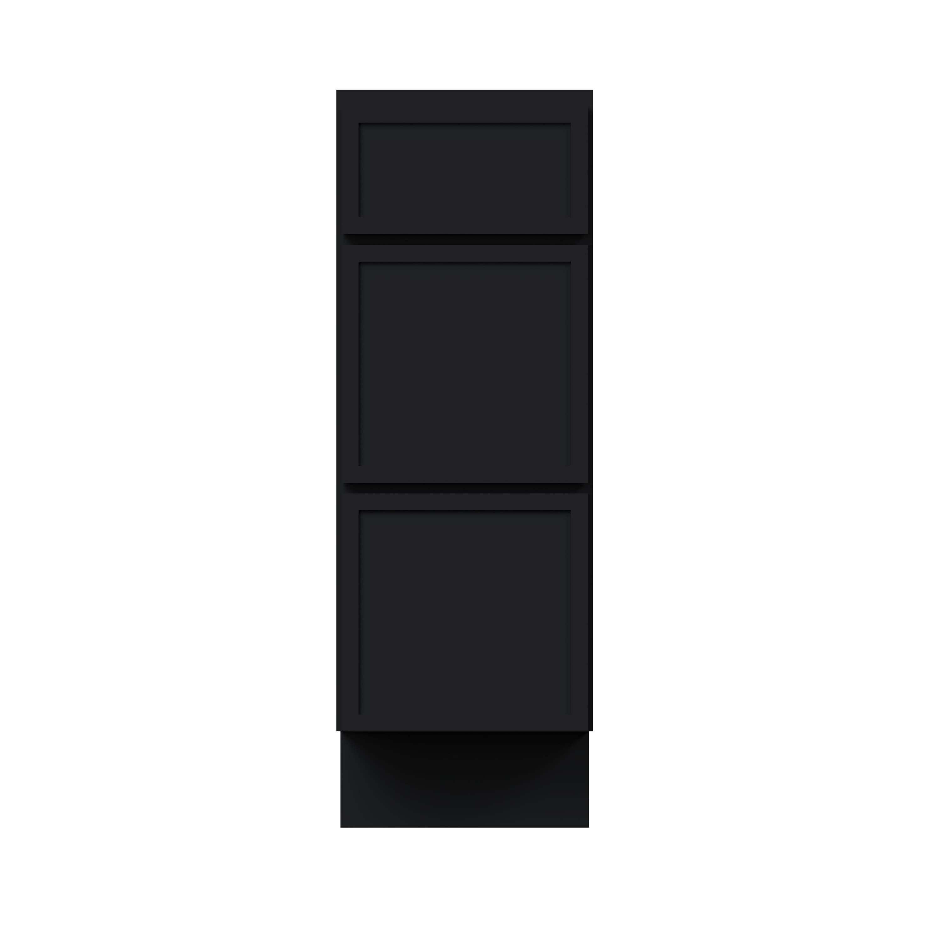 Slim Ebony Black Shaker RTA 12"-36"W x 34.5"H x 24"D 9-Size Drawer Base Cabinet with 3 Drawers