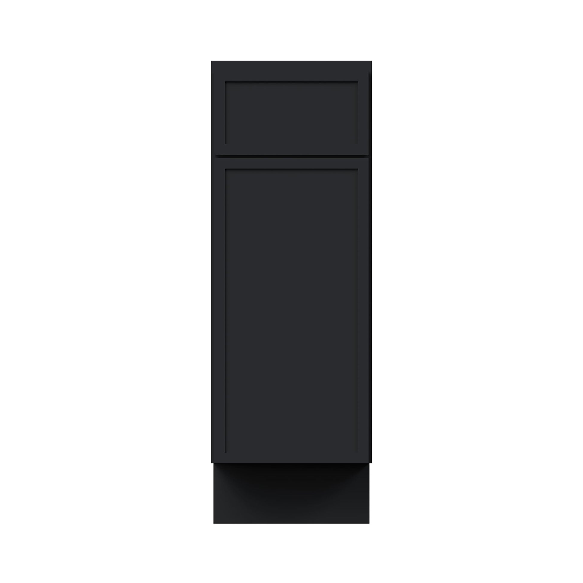 Slim Ebony Black Shaker RTA 12"/15"/18"/21"W x 34.5"H x 24"D Standard Base Cabinet with 1 Drawer and 1 Door