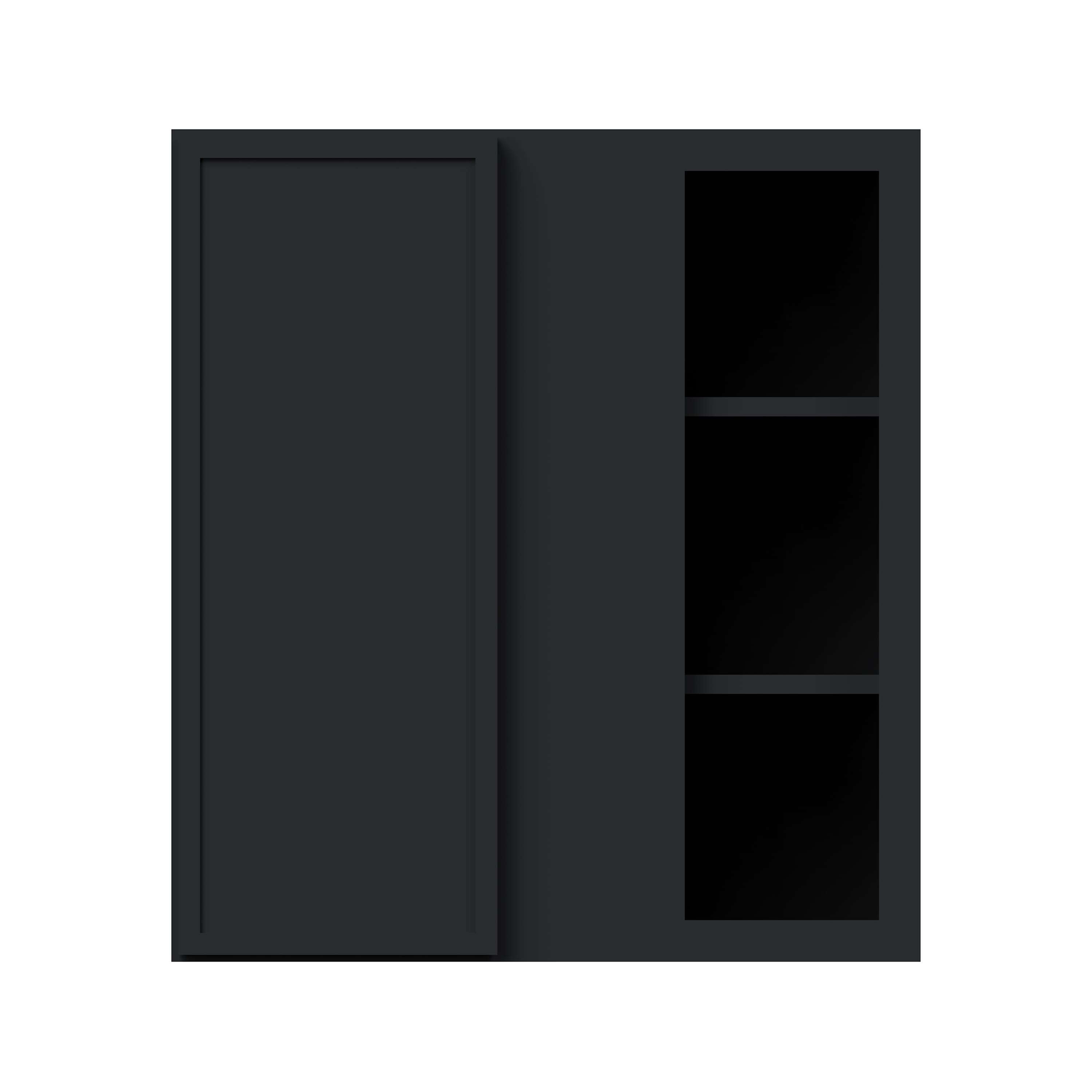 Slim Ebony Black Shaker RTA 27"W x 30"/36"/42"H x 12"D Standard Corner Wall Cabinet with Shelves