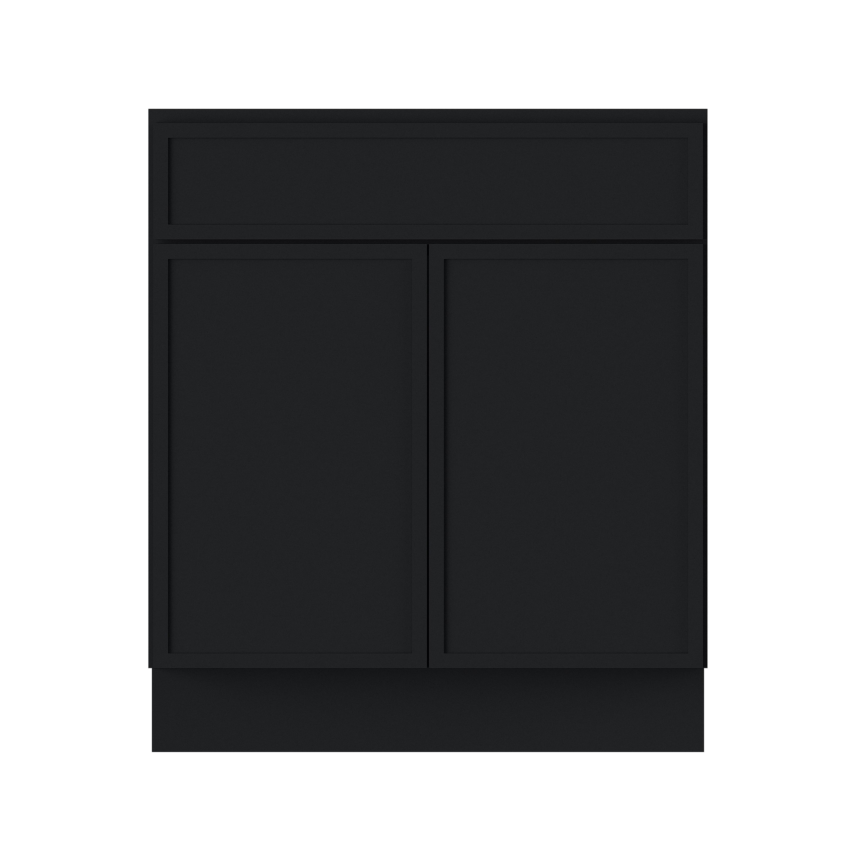 Slim Ebony Black Shaker RTA 30"/36"W x 34.5"H x 24"D Sink Base Cabinet with 2 Doors