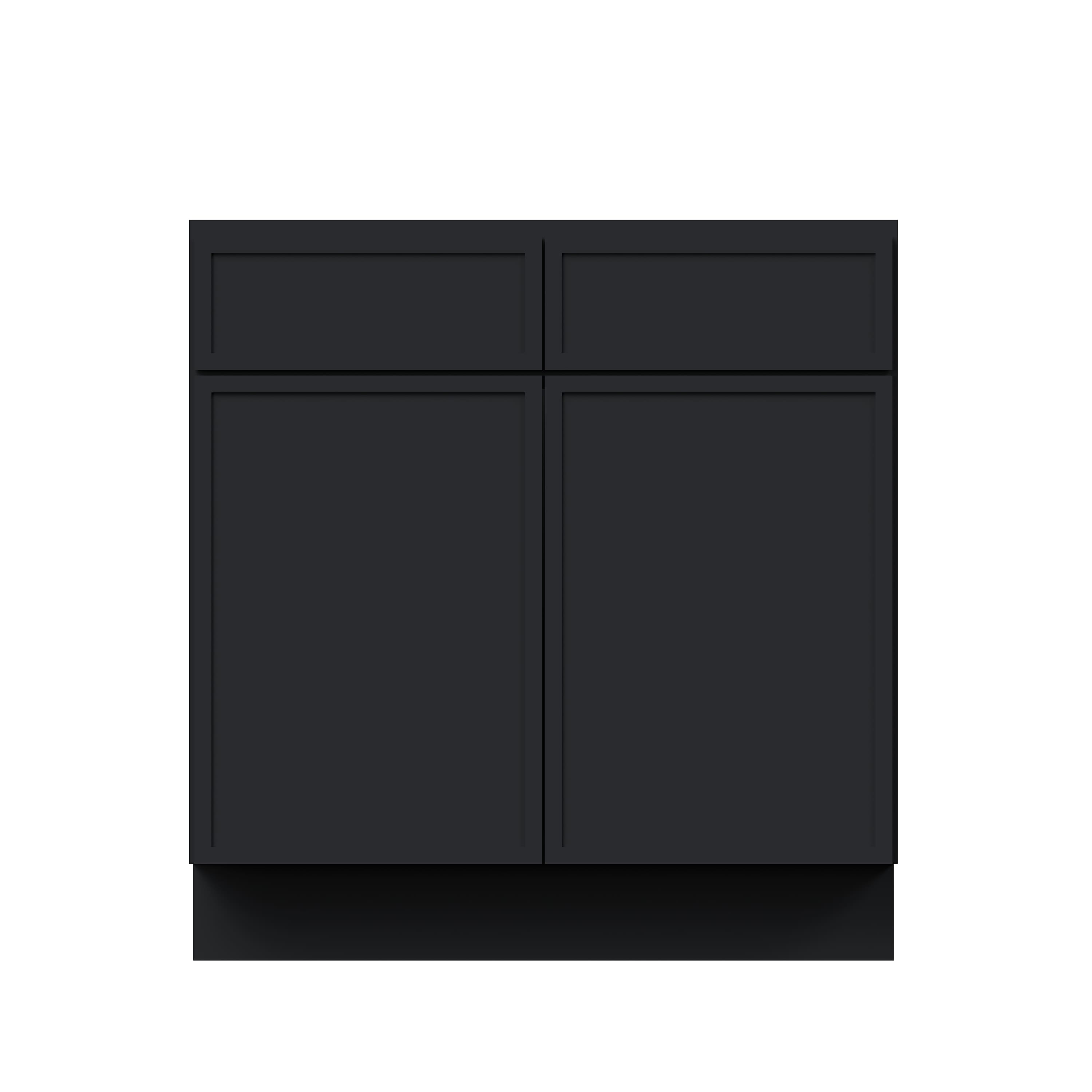 Slim Ebony Black Shaker RTA 33"/36"/39"/42"W x 34.5"H x 24"D Standard Base Cabinet with 2 Drawers and 2 Doors