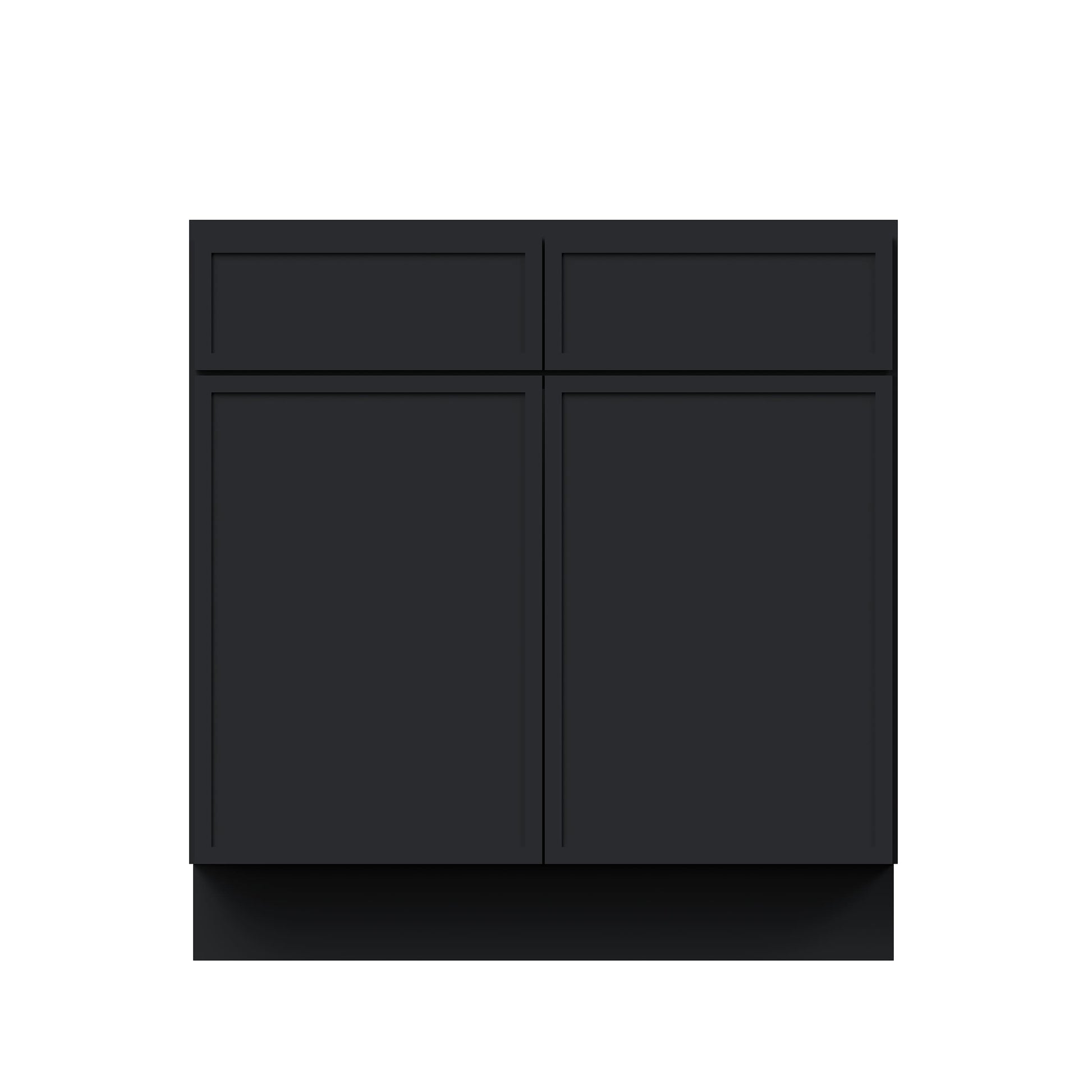 Slim Ebony Black Shaker RTA 33"/36"/39"/42"W x 34.5"H x 24"D Standard Base Cabinet with 2 Drawers and 2 Doors