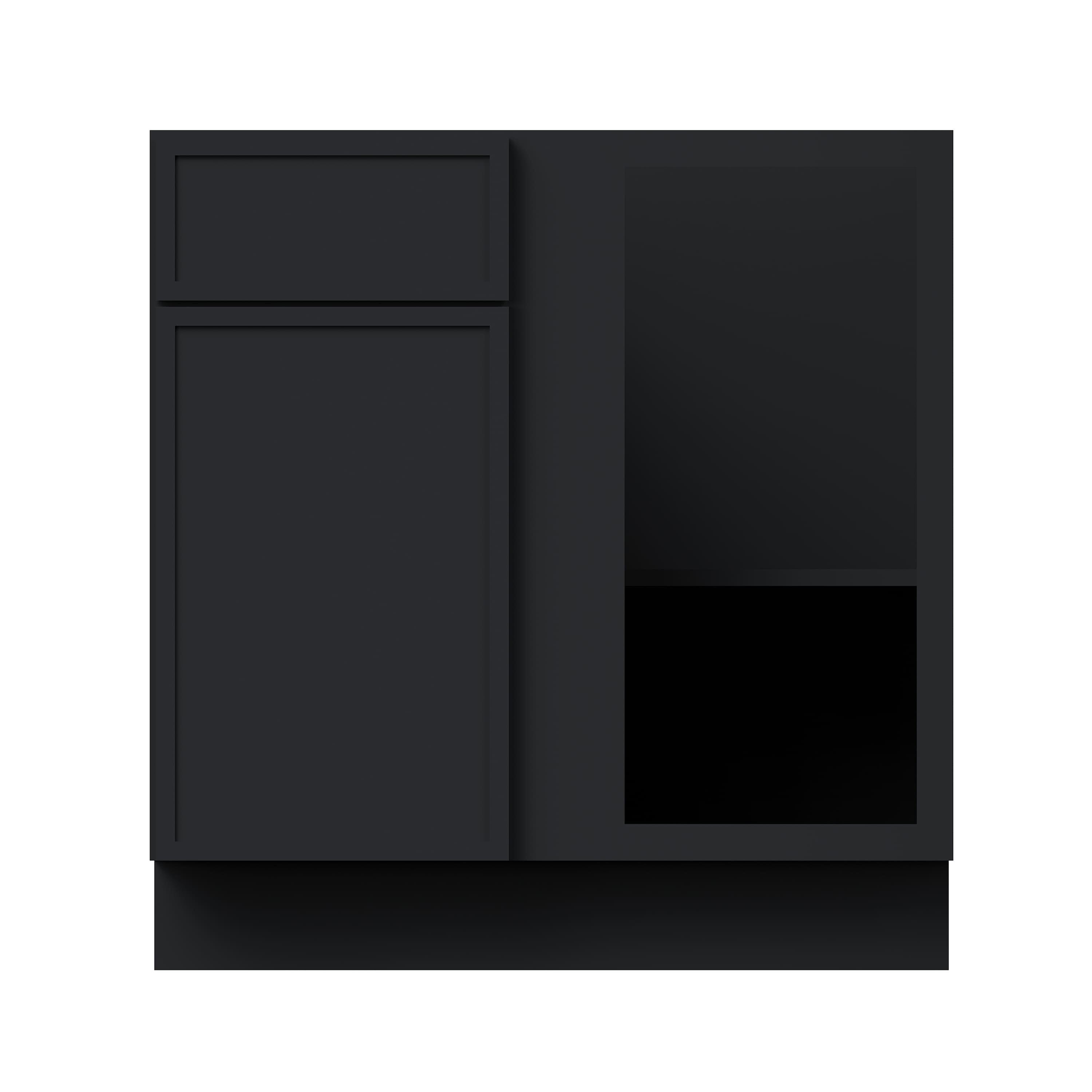 Slim Ebony Black Shaker RTA 33"W x 34.5"H x 24"D Blind Corner Base Cabinet with 1 Drawer and 1 Door