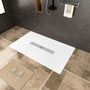 White/Calacatta Curbless SMC Shower Base with Flamed Rock Slip-Resistant Surface, Center Drain