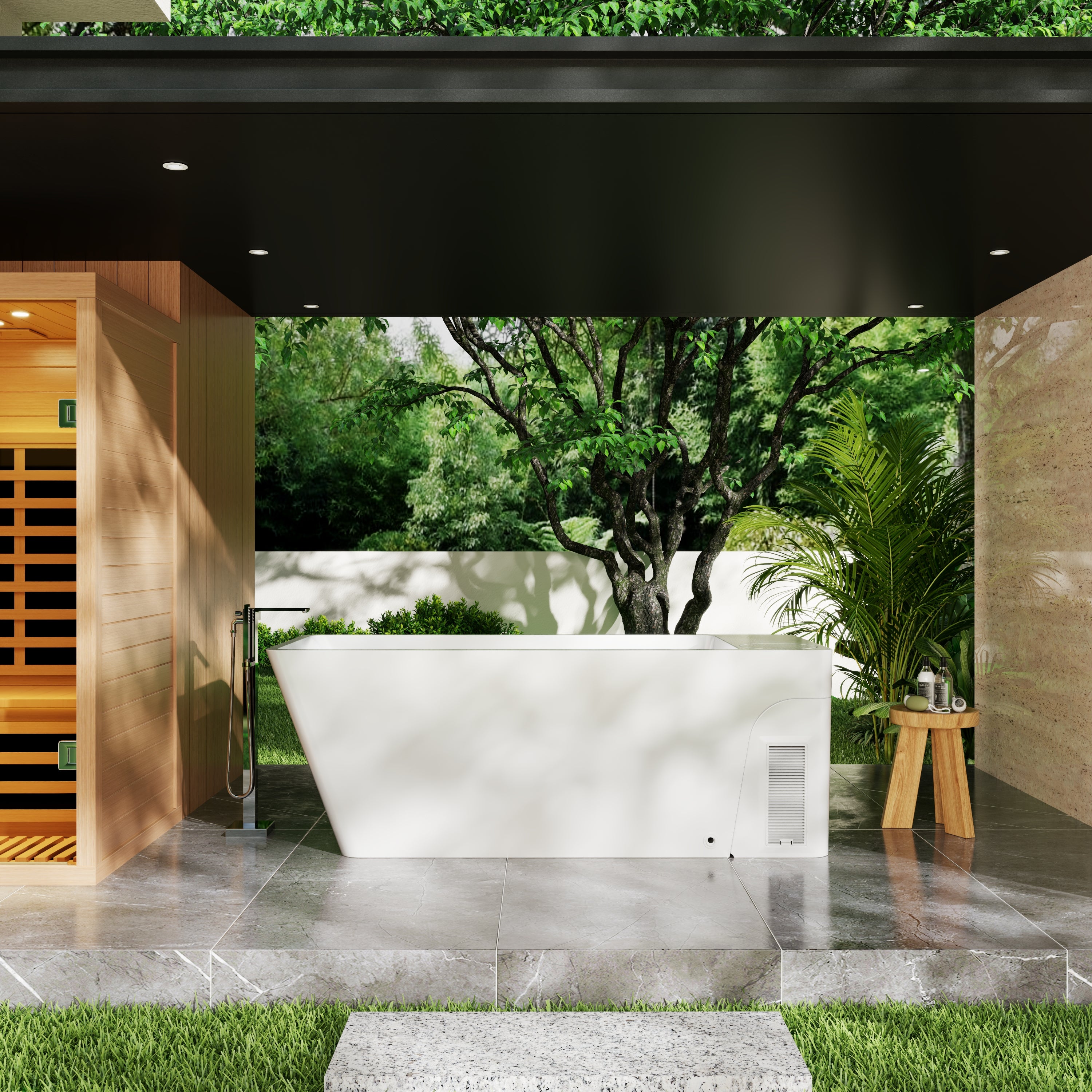 77" Luxury All-in-One Smart Recovery Ice Bath Cold Plunge Tub with Built-In 1HP Chiller