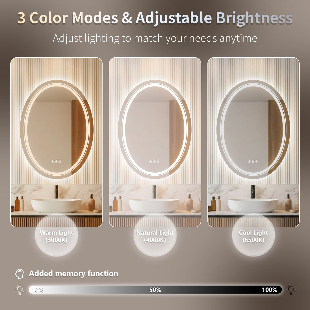 Oval Dual LED Bathroom Mirror with Front and Backlit Ambient Lighting