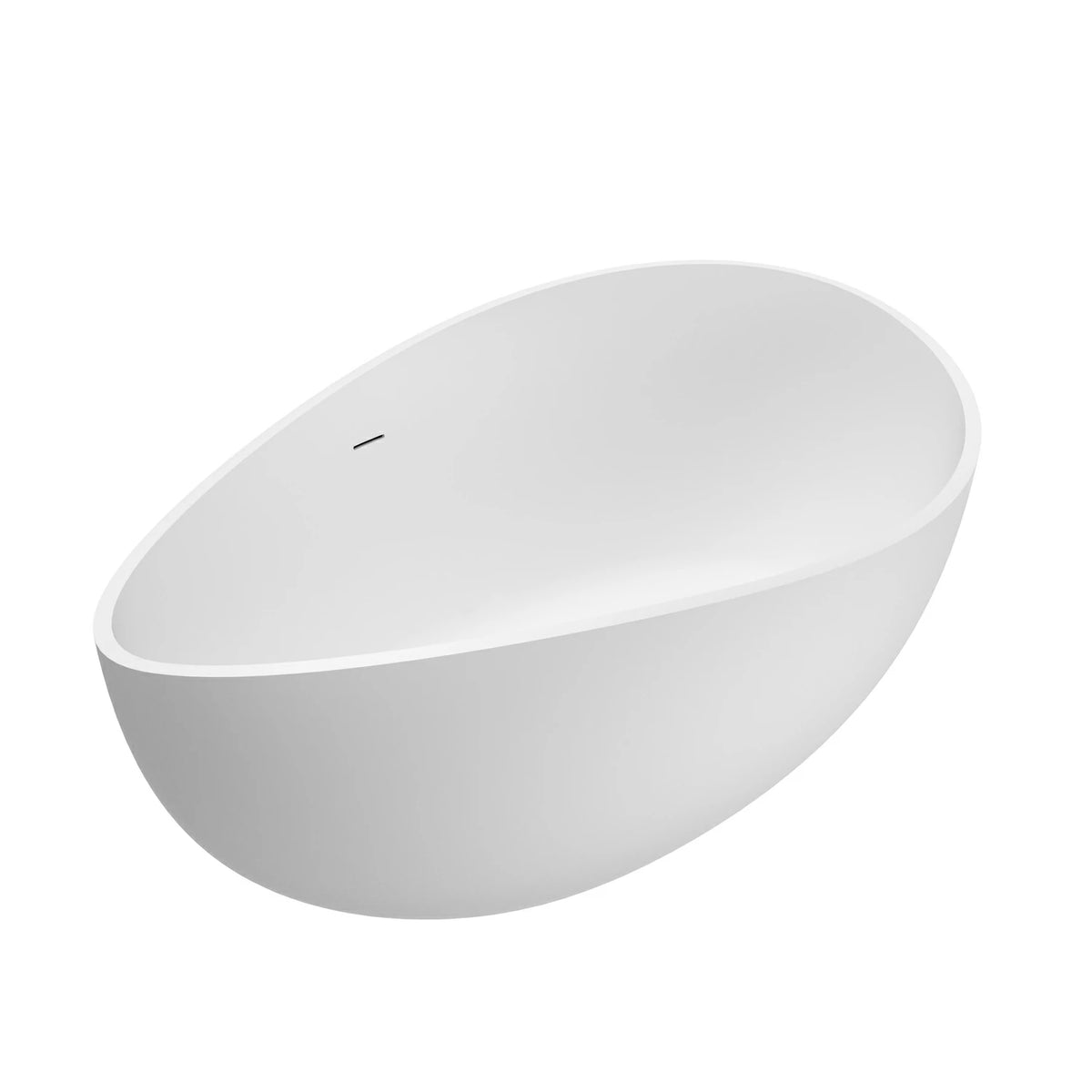 63" Modern Solid Surface Freestanding Soaking Bathtub with Sculptural Oval Design