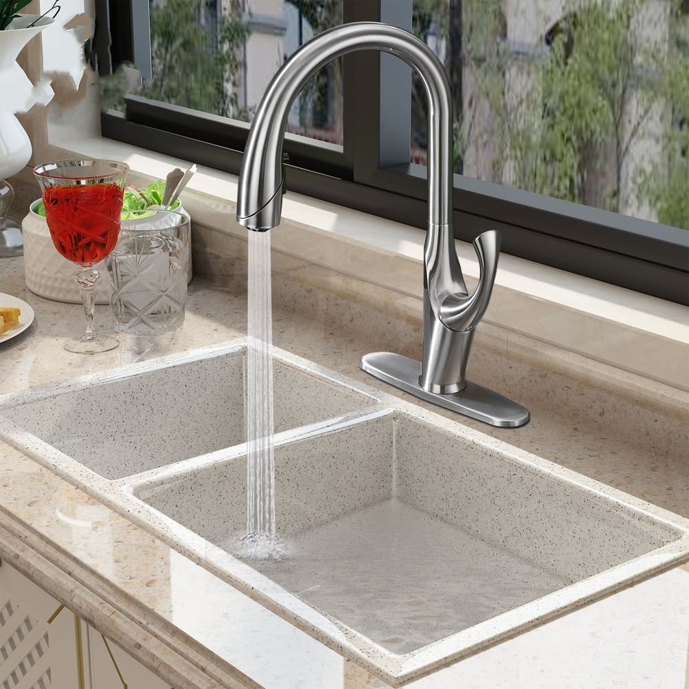 Brushed Nickel Pull-Down Kitchen Faucet with 360° Swivel and 3 Spray Modes