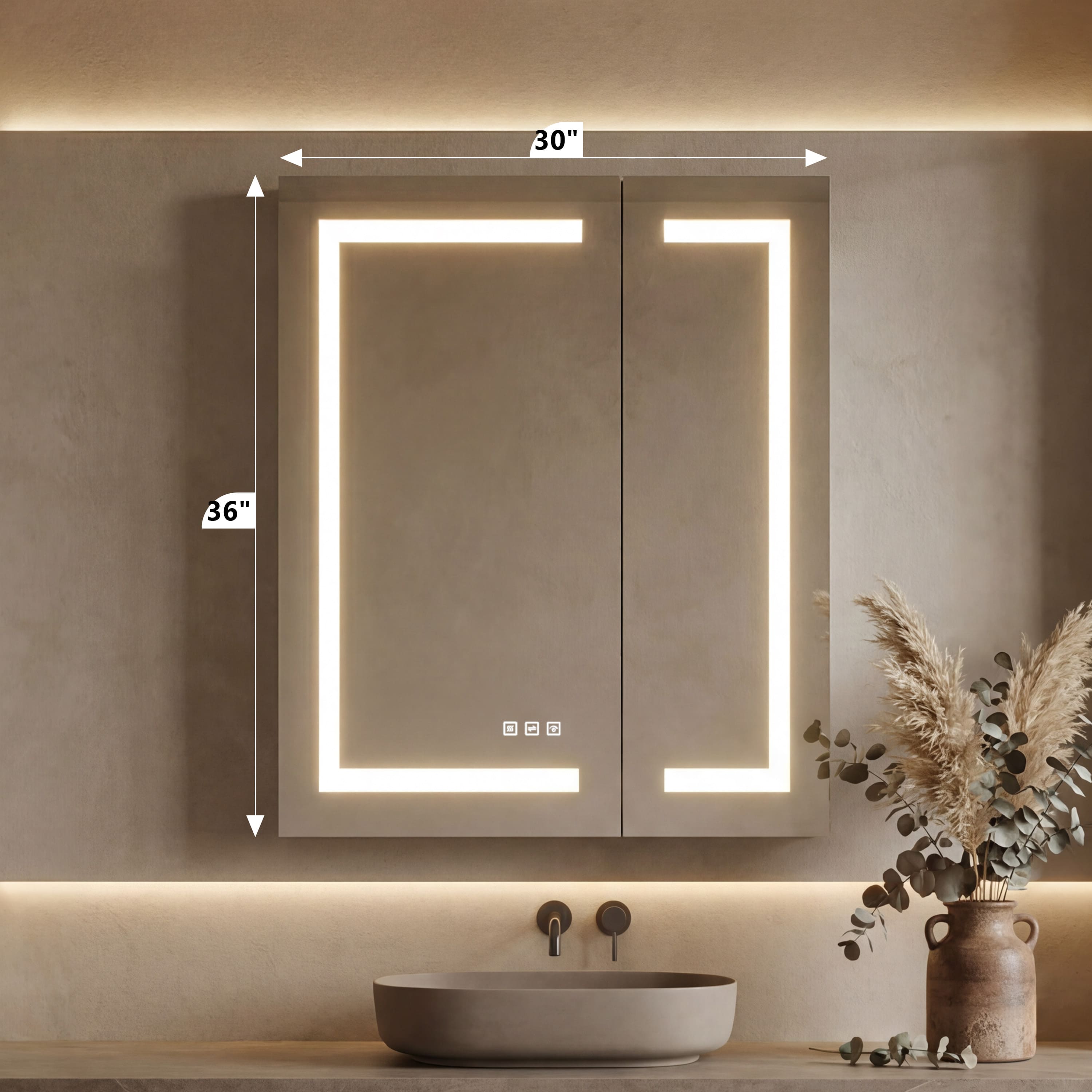 30"/36"x36" Double Doors Bathroom Medicine Cabinet with Anti Fog LED Mirror