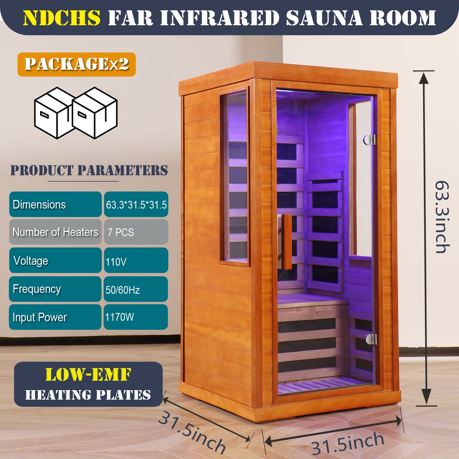 1 person far infrared sauna room With Color Terapy Light and Low EMF Heating Panel
