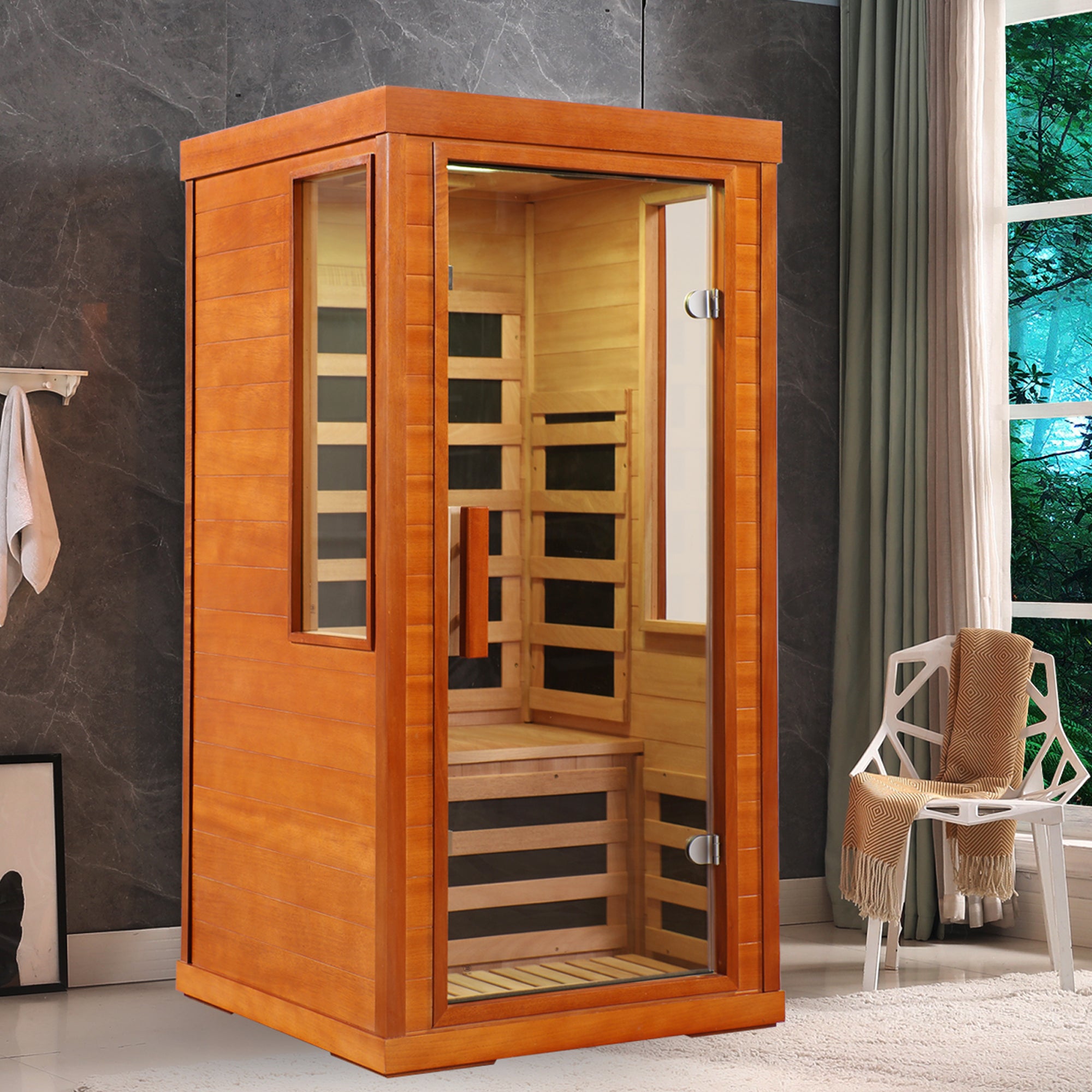 1 person far infrared sauna room With Color Terapy Light and Low EMF Heating Panel