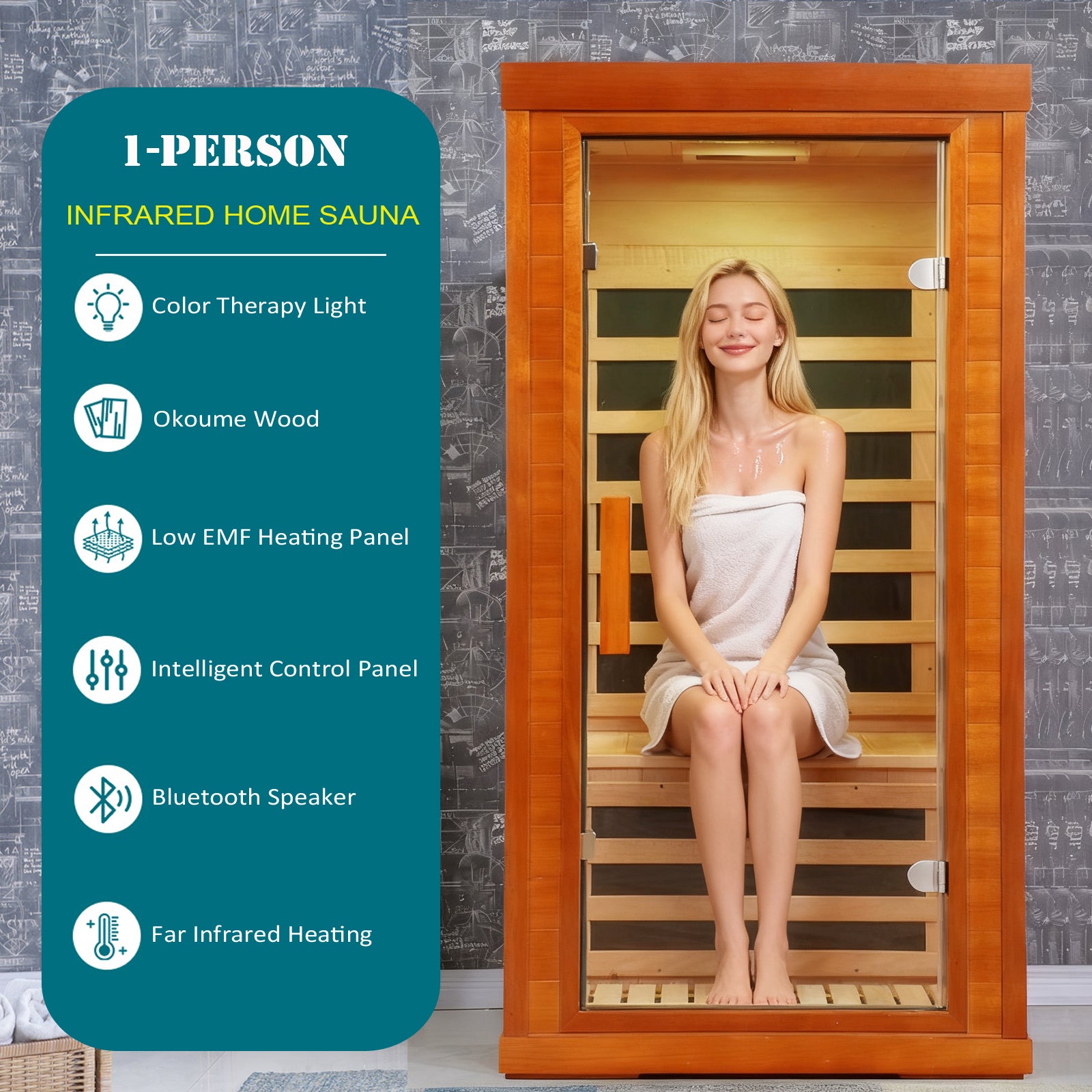1 person far infrared sauna room With Color Terapy Light and Low EMF Heating Panel