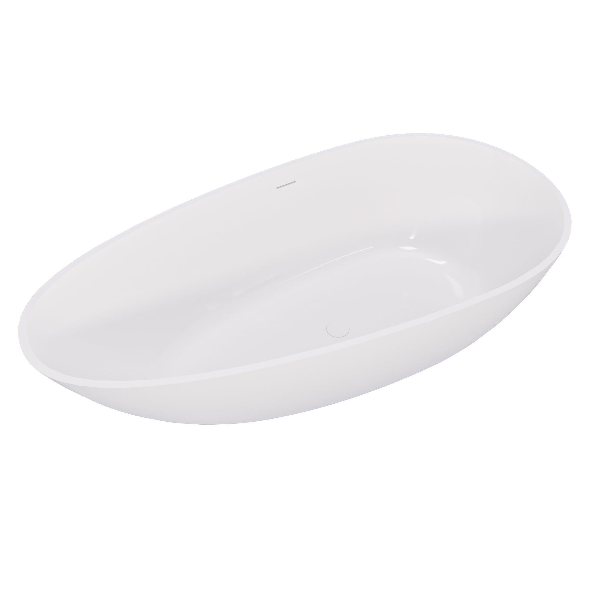 59" Luxury Handcrafted Freestanding Solid Surface Soaking Bathtub in Glossy White