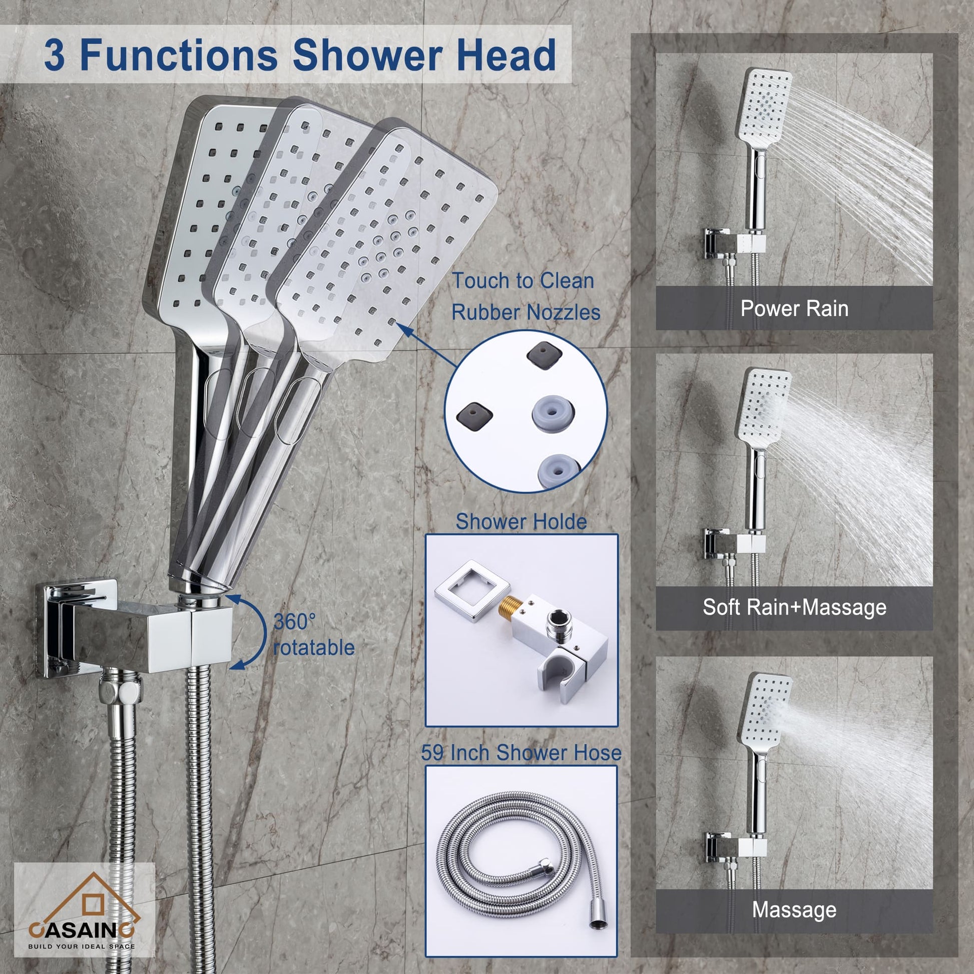 CASAINC Shower System with Rain Shower and Handheld and Tub Faucet Shower Set 