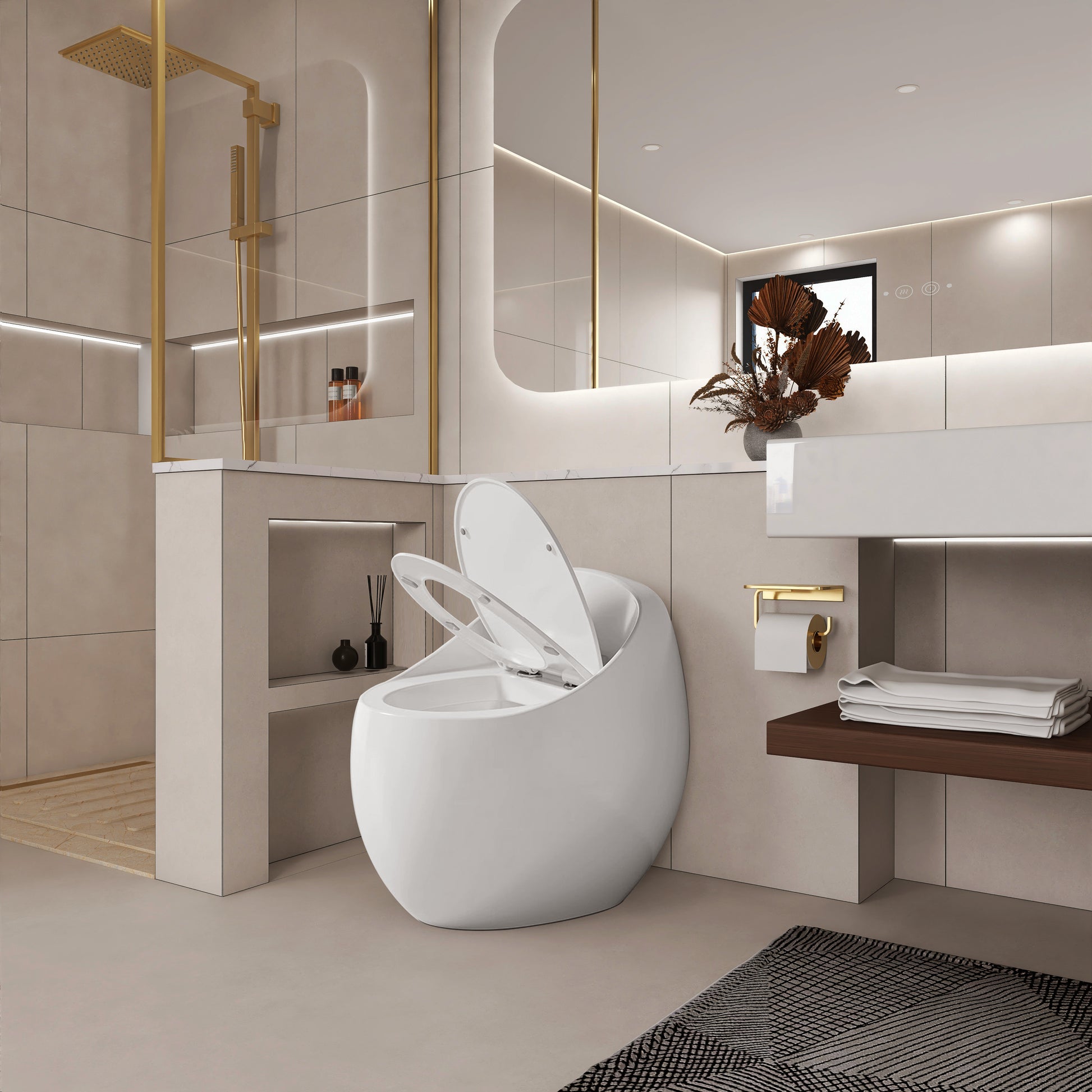 Egg Shape 1-Piece Toilet in Glossy White with 1.28 GPF Single Flush