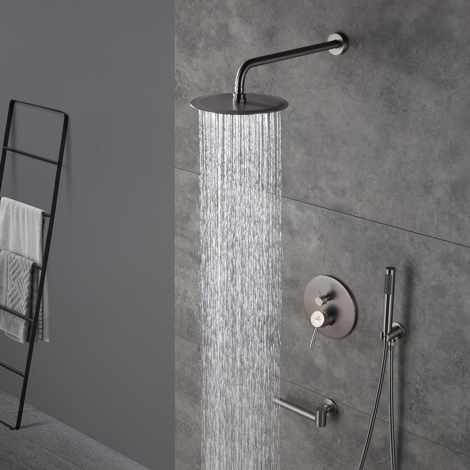 Casainc Round 3 Functions Wall Mount Dual Shower Heads Shower System In Black