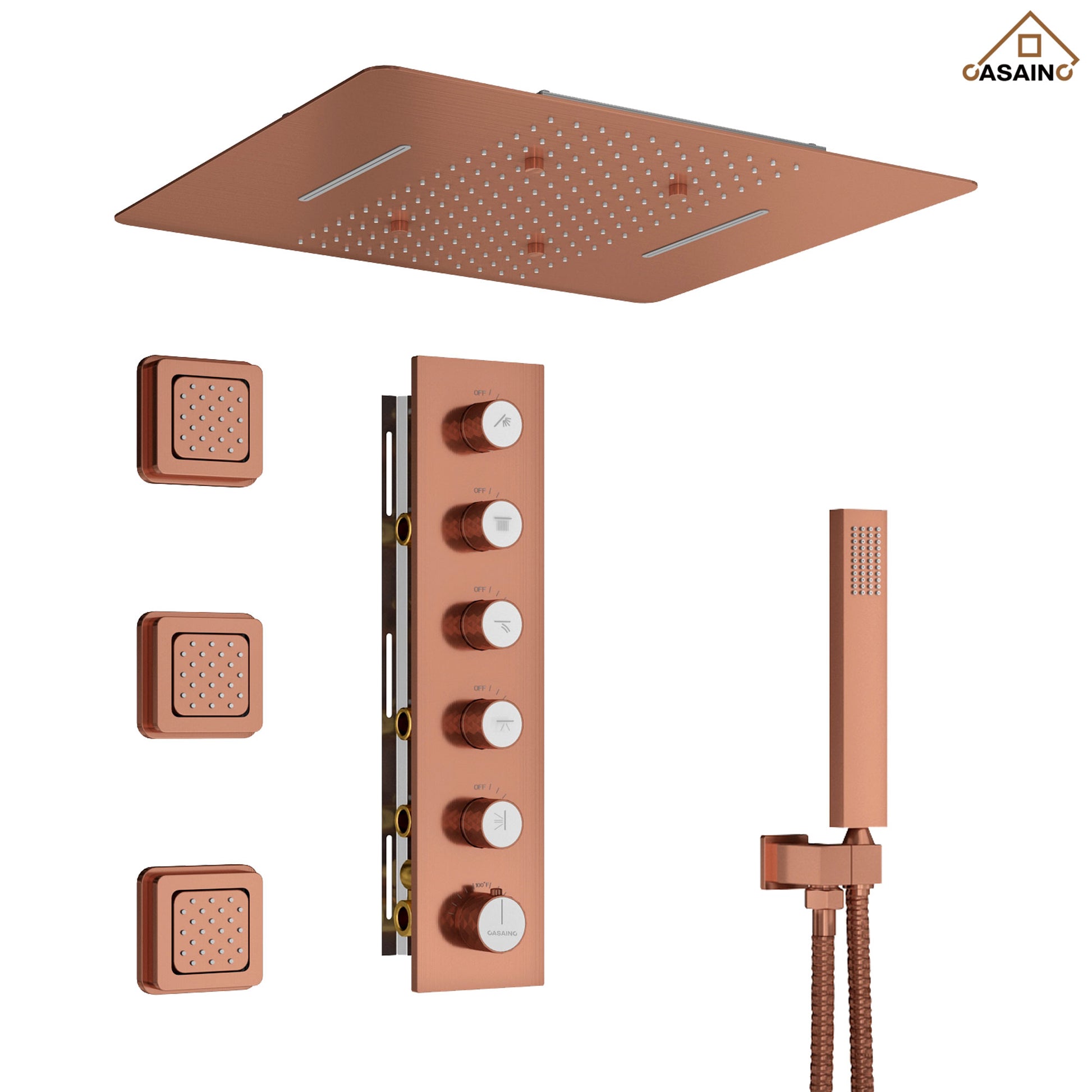 20*24'' Rectangle Luxurious Shower System With 3 Body Jets Modern Shower System with Hand Shower & Waterfall Shower for Relaxing Showering