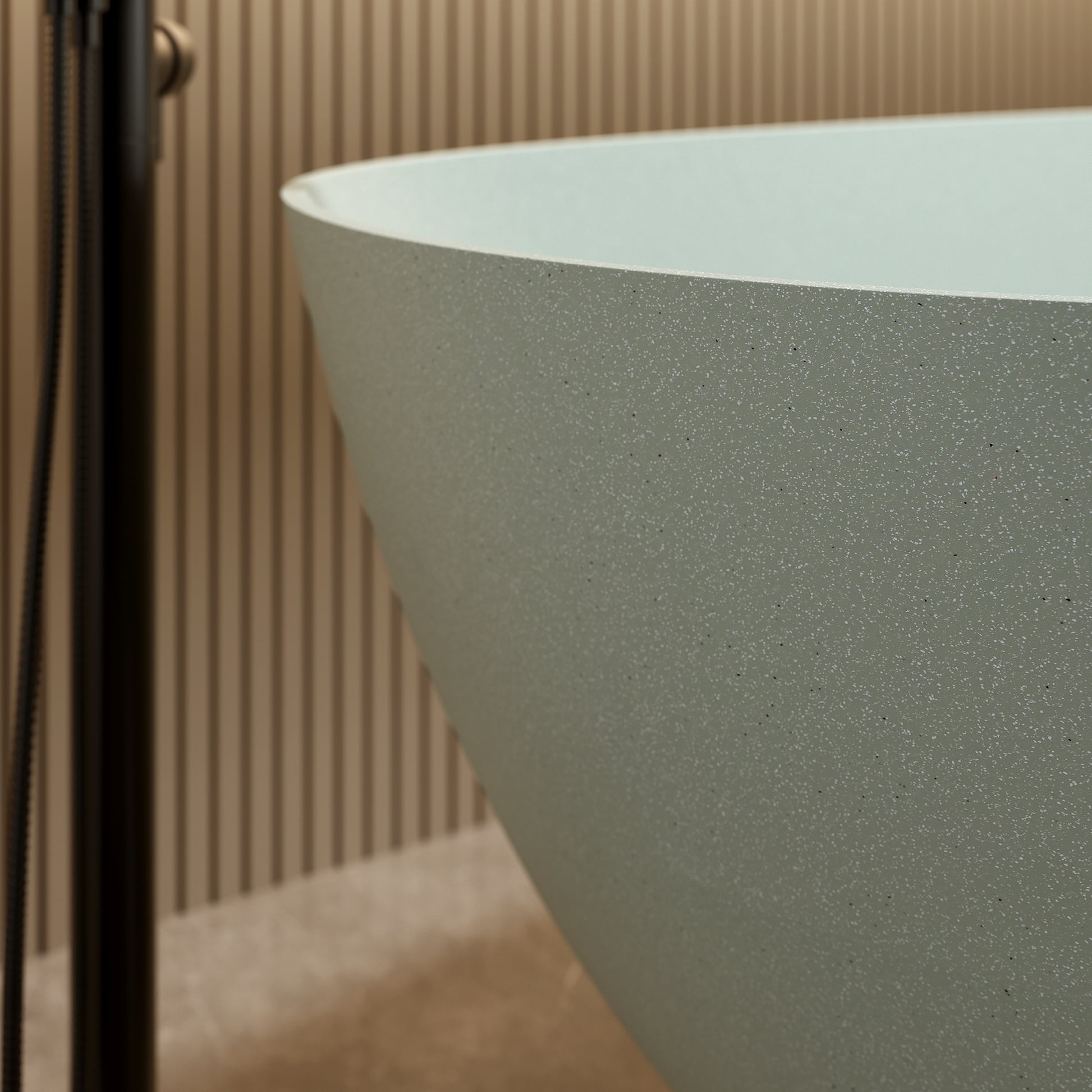 57"/61"/65"/69" Minimalist Solid Surface Freestanding Bathtub in Pine Crest and Shadow Whisper