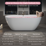59" Glossy White Acrylic Freestanding Oval Soaking Bathtub with Center Pop-Up Drain and Integrated Overflow