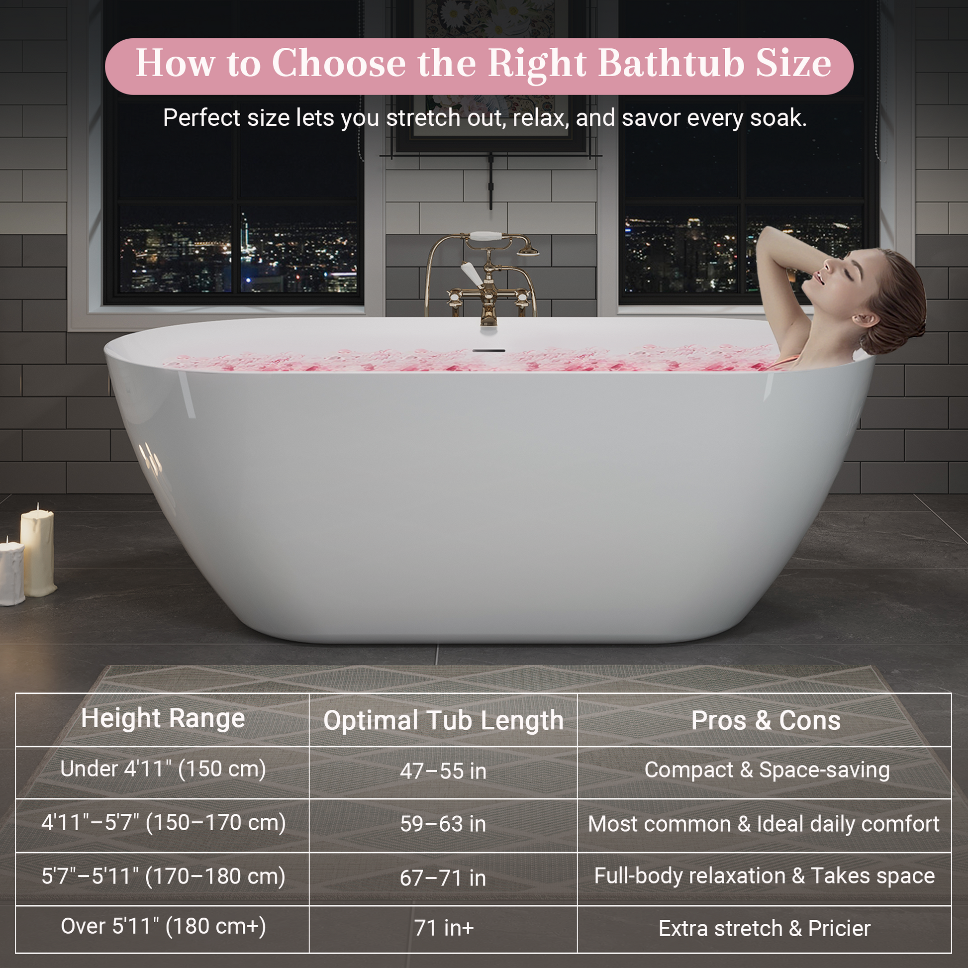 59" Glossy White Acrylic Freestanding Oval Soaking Bathtub with Center Pop-Up Drain and Integrated Overflow