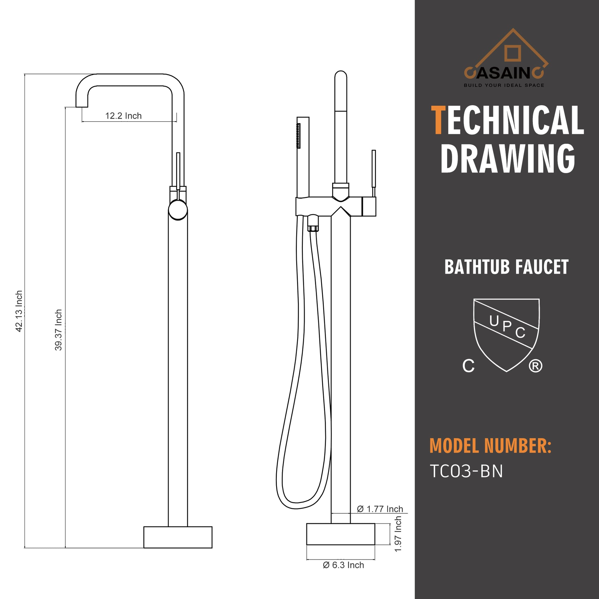 CASAINC Freestanding Bathroom Bathtub Faucet with Hand Shower