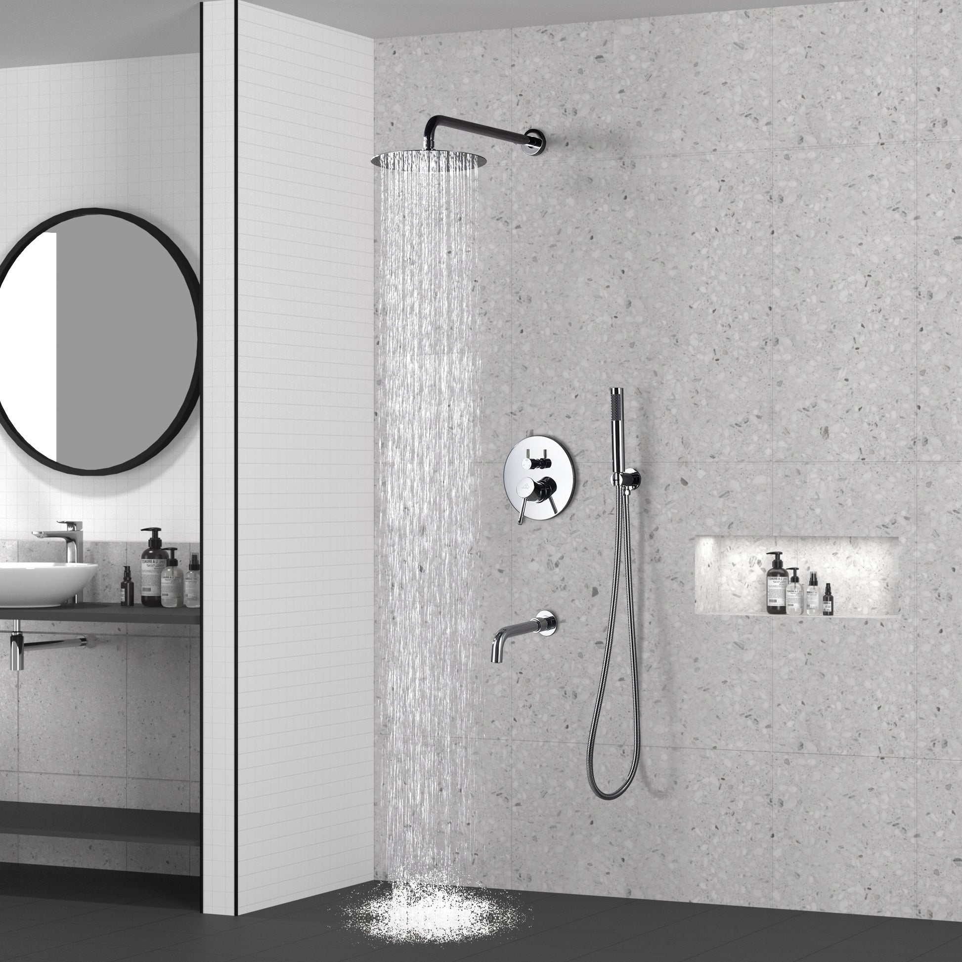 10" Wall Mount Dual Shower Head Rain Shower System with Tub Spout