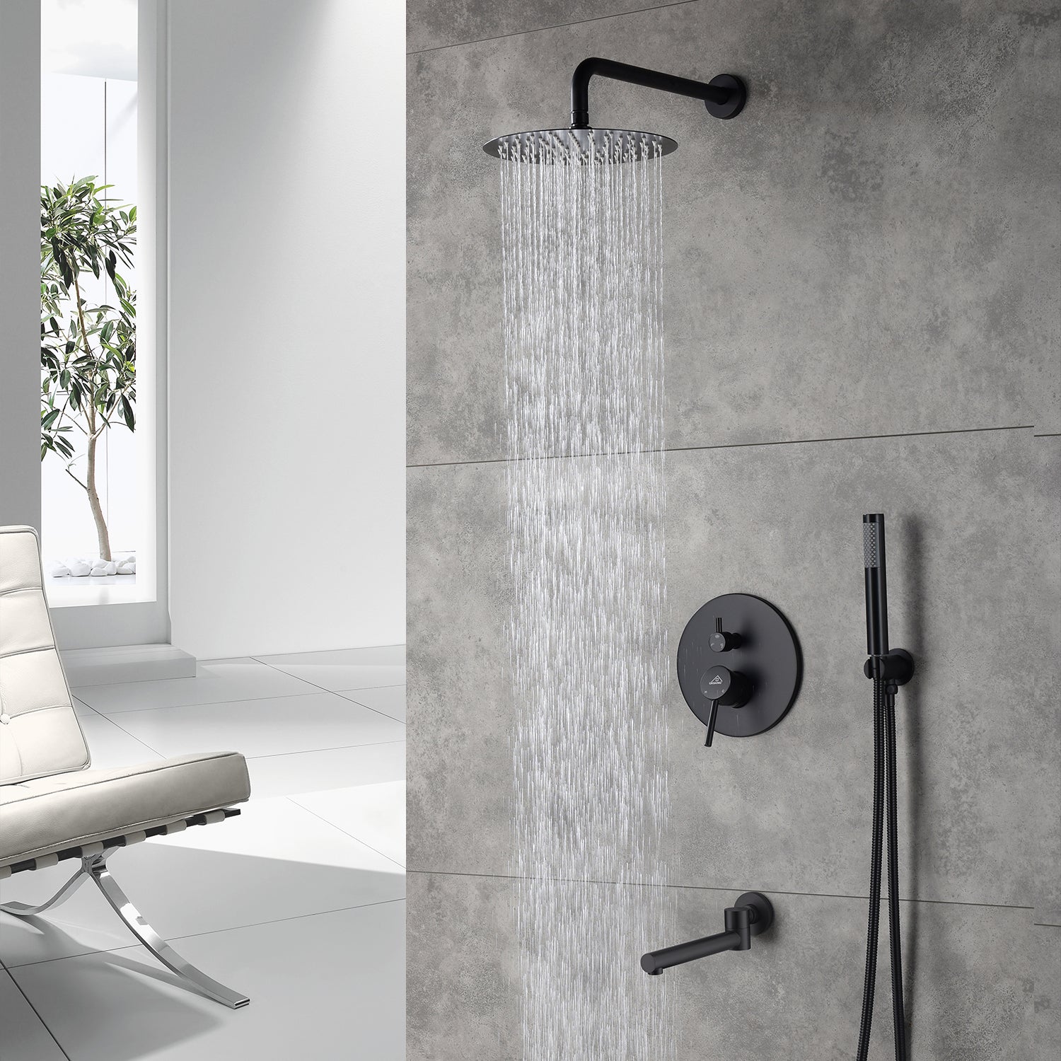 10" Wall Mount Rain Shower Head System with Handheld & Tub Faucet