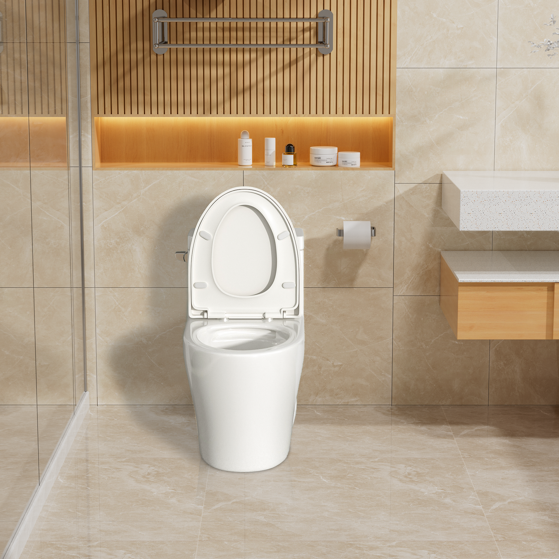 Floor-Mounted Elongated Ceramic Toilet with Seat 1.28 GPF Single Flush