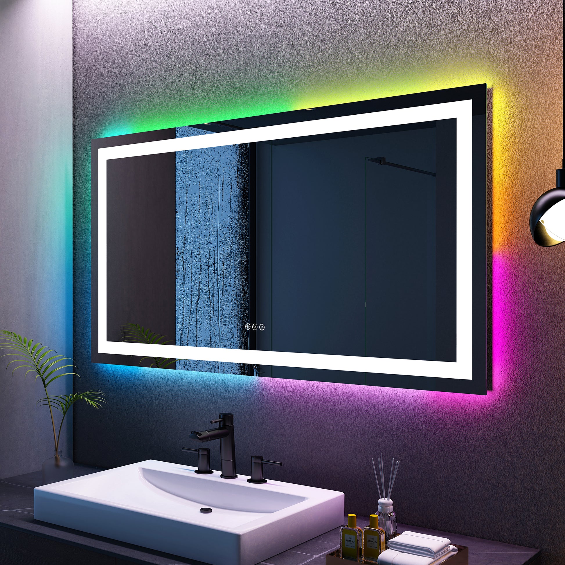 Tempered RGB LED Bathroom Mirror with Smart Controls & Anti-Fog