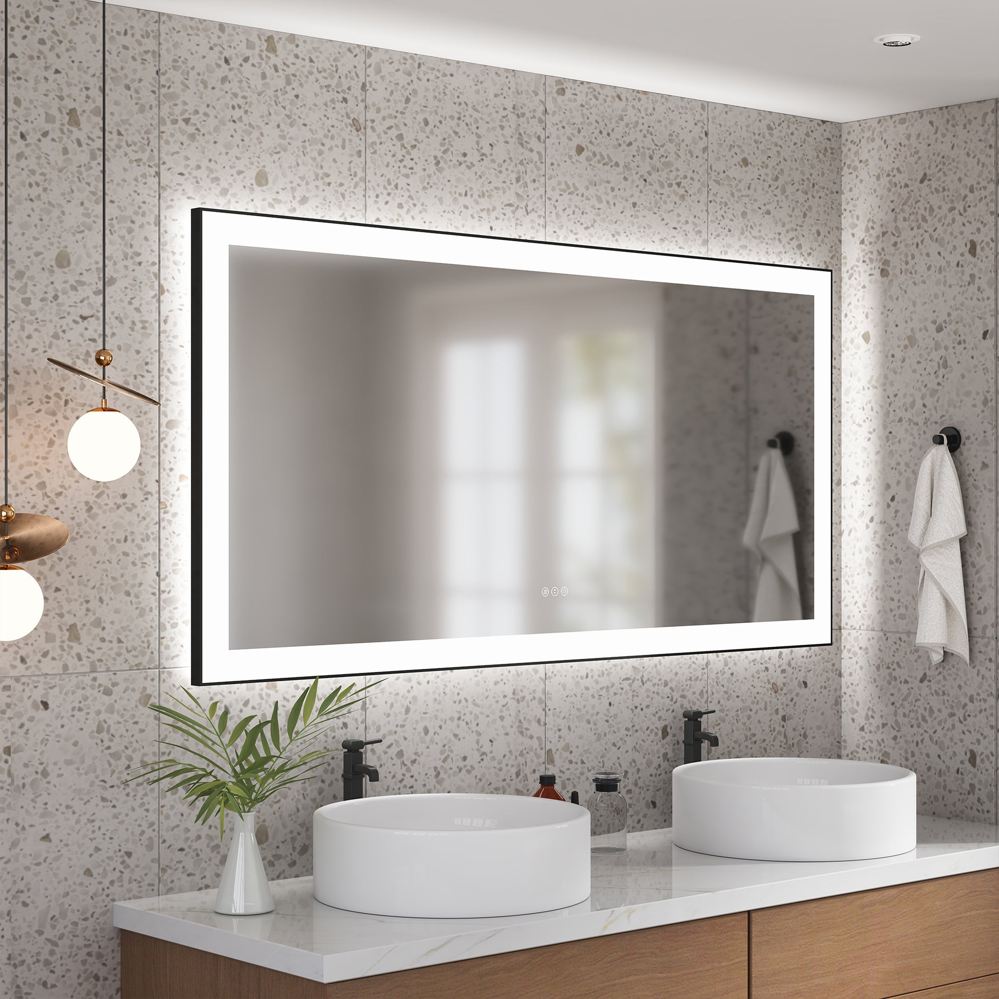 Tempered Glass LED Mirror with Aluminum Frame for Bathroom Vanity