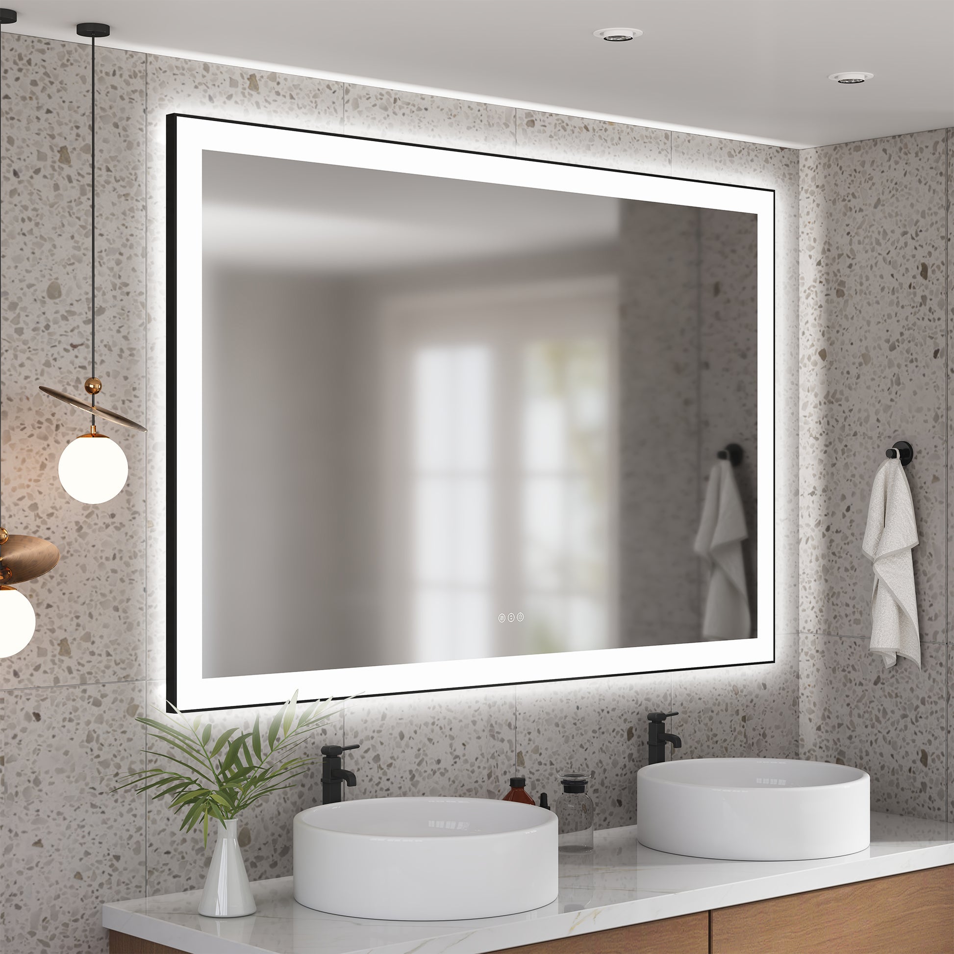 Tempered Glass LED Mirror with Aluminum Frame for Bathroom Vanity
