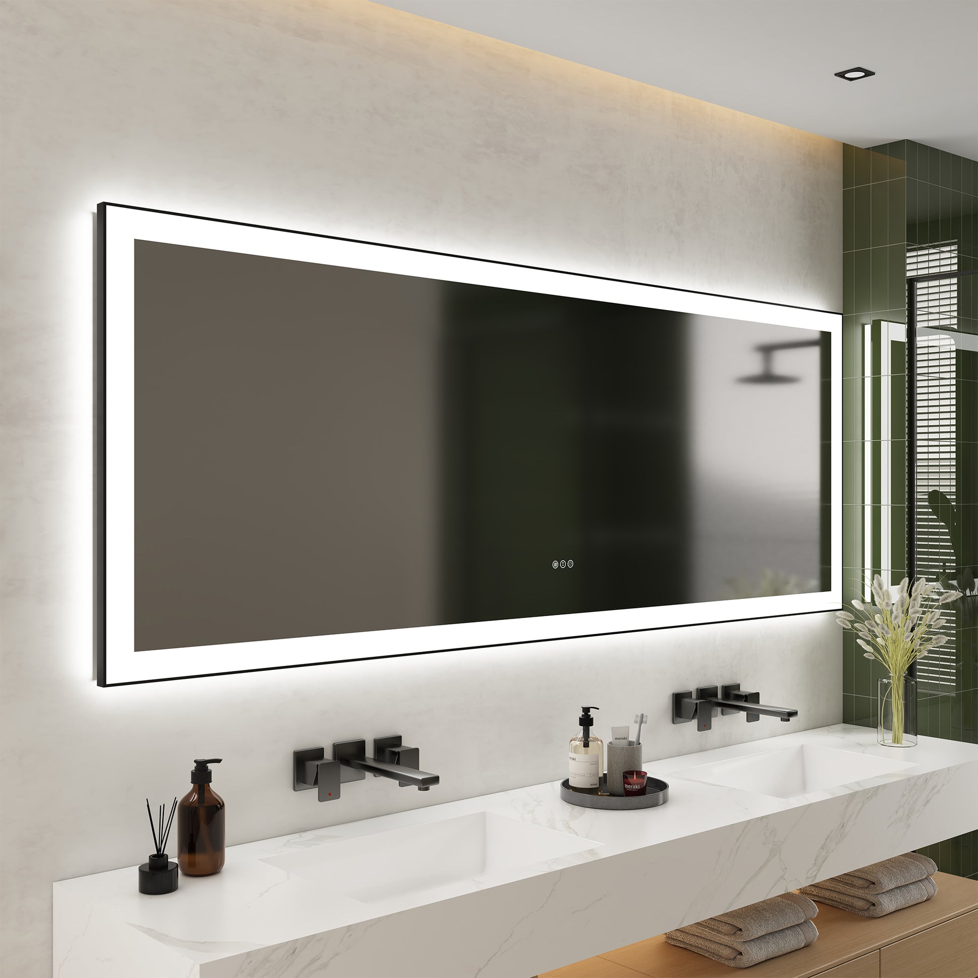 Tempered Glass LED Mirror with Aluminum Frame for Bathroom Vanity
