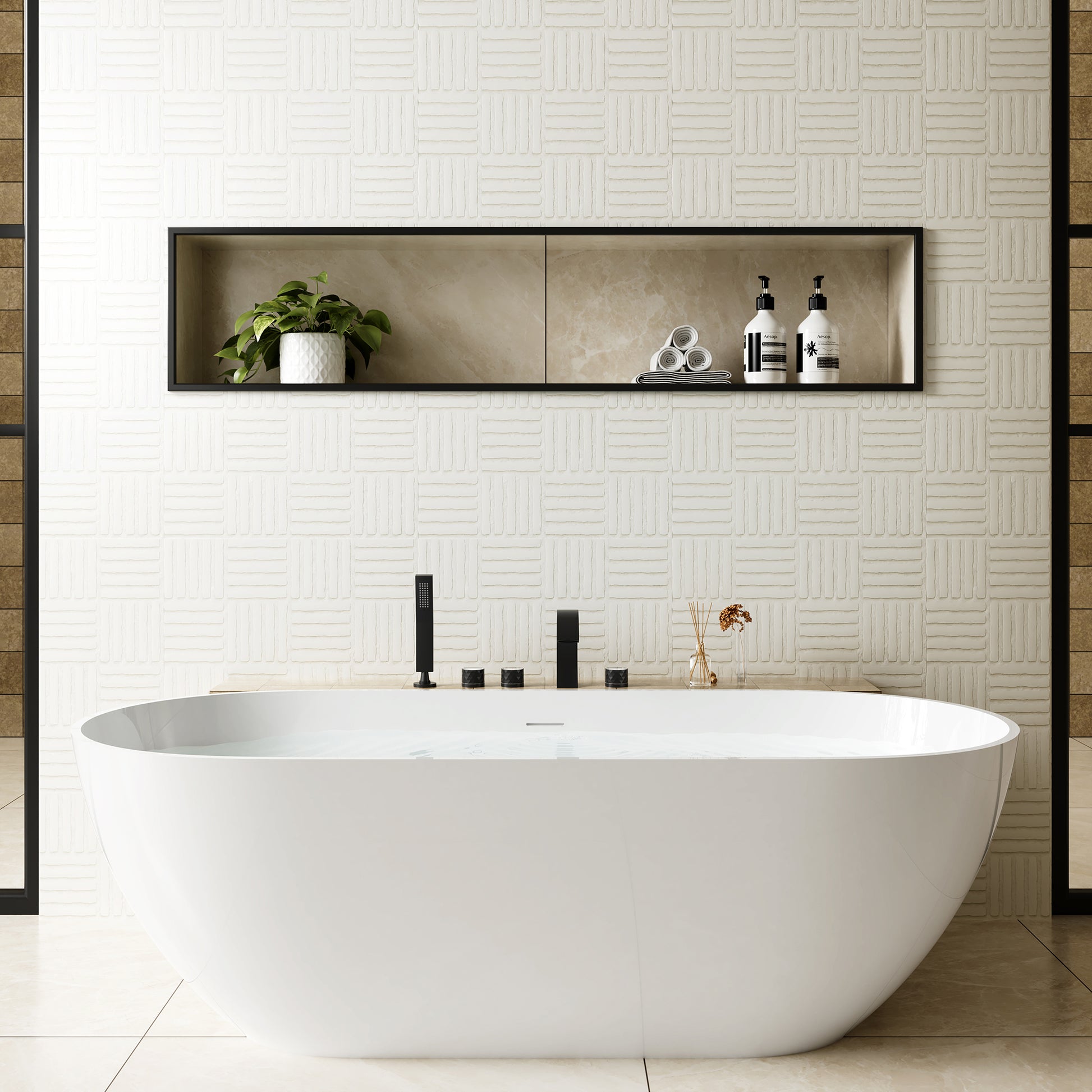 C-Shaped Curved Design 3-Handle Roman Bathtub Faucet with Hand Shower