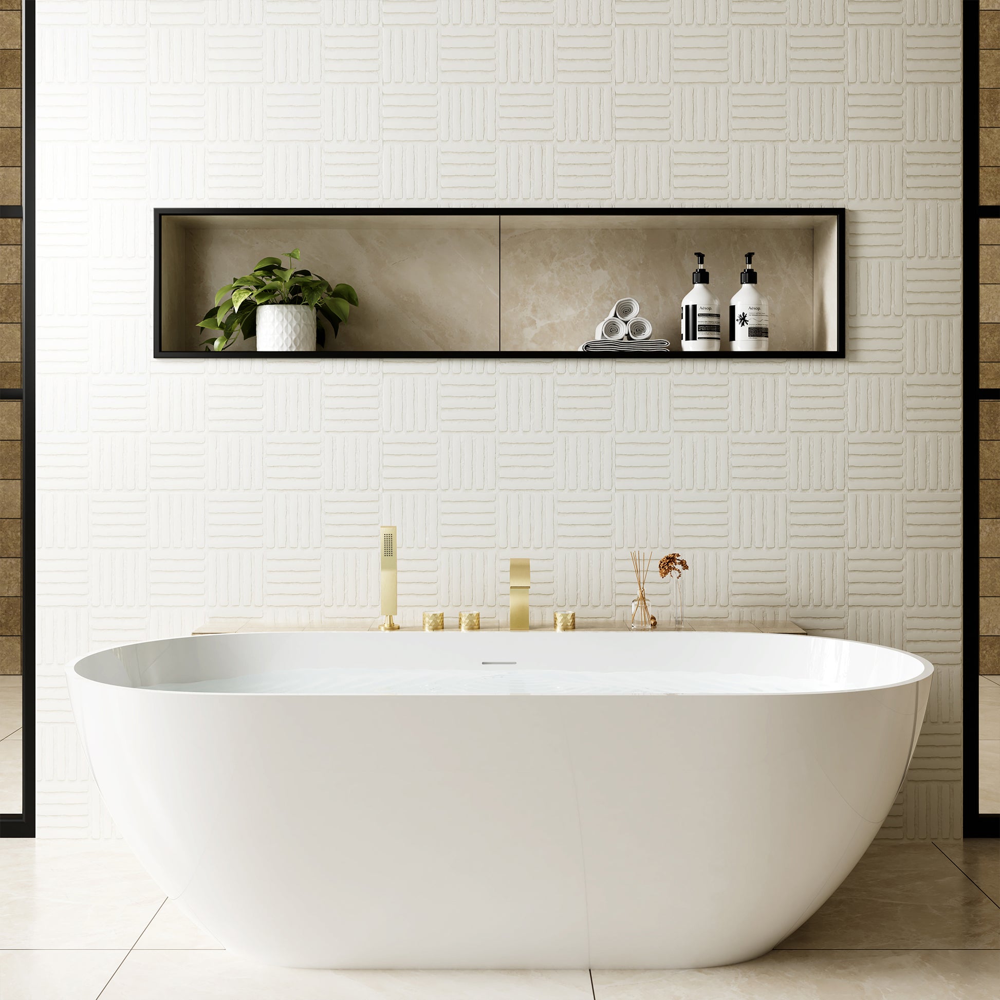 C-Shaped Curved Design 3-Handle Roman Bathtub Faucet with Hand Shower