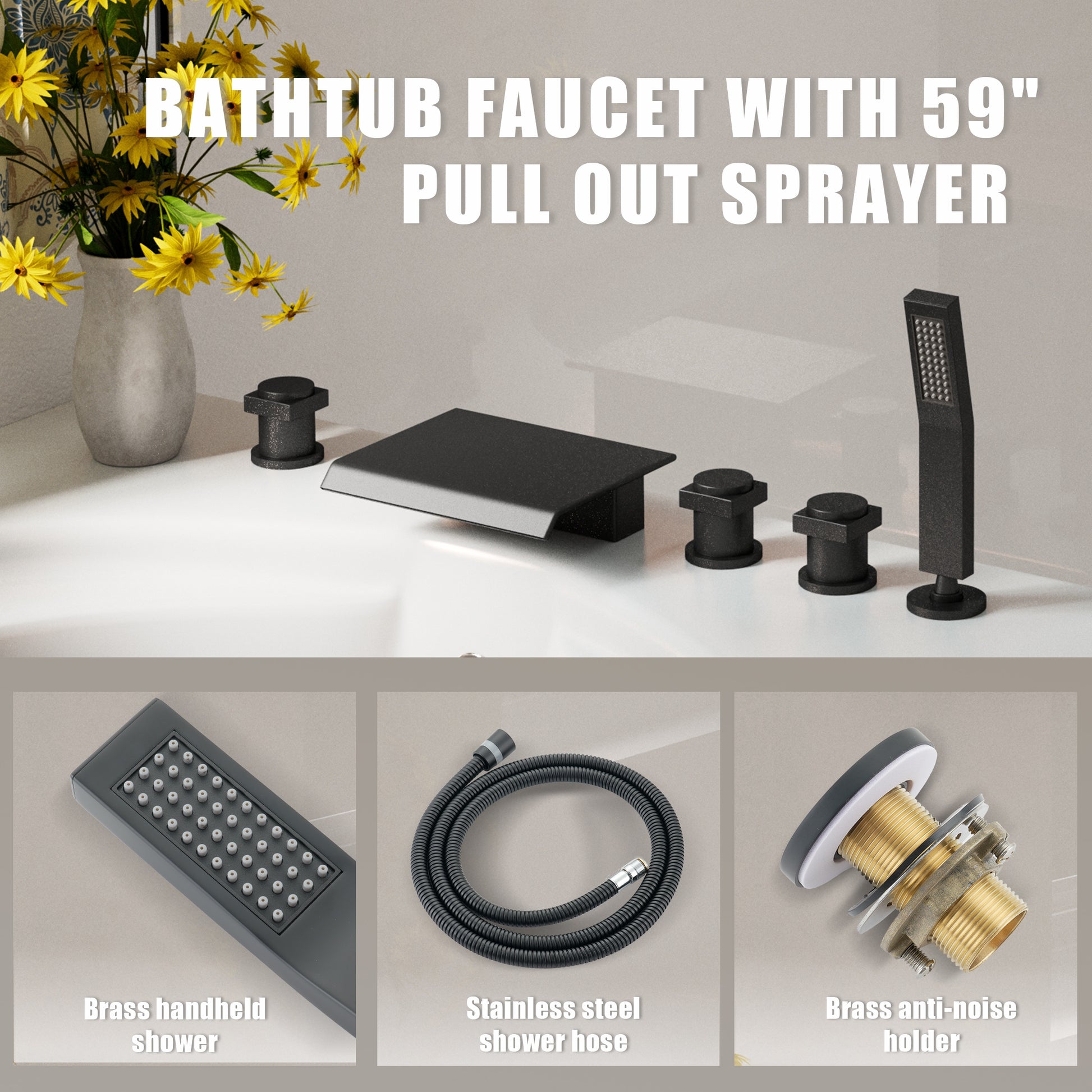 3-Handle 5 Holes Deck-Mounted Bathtub Faucet with Handheld Shower