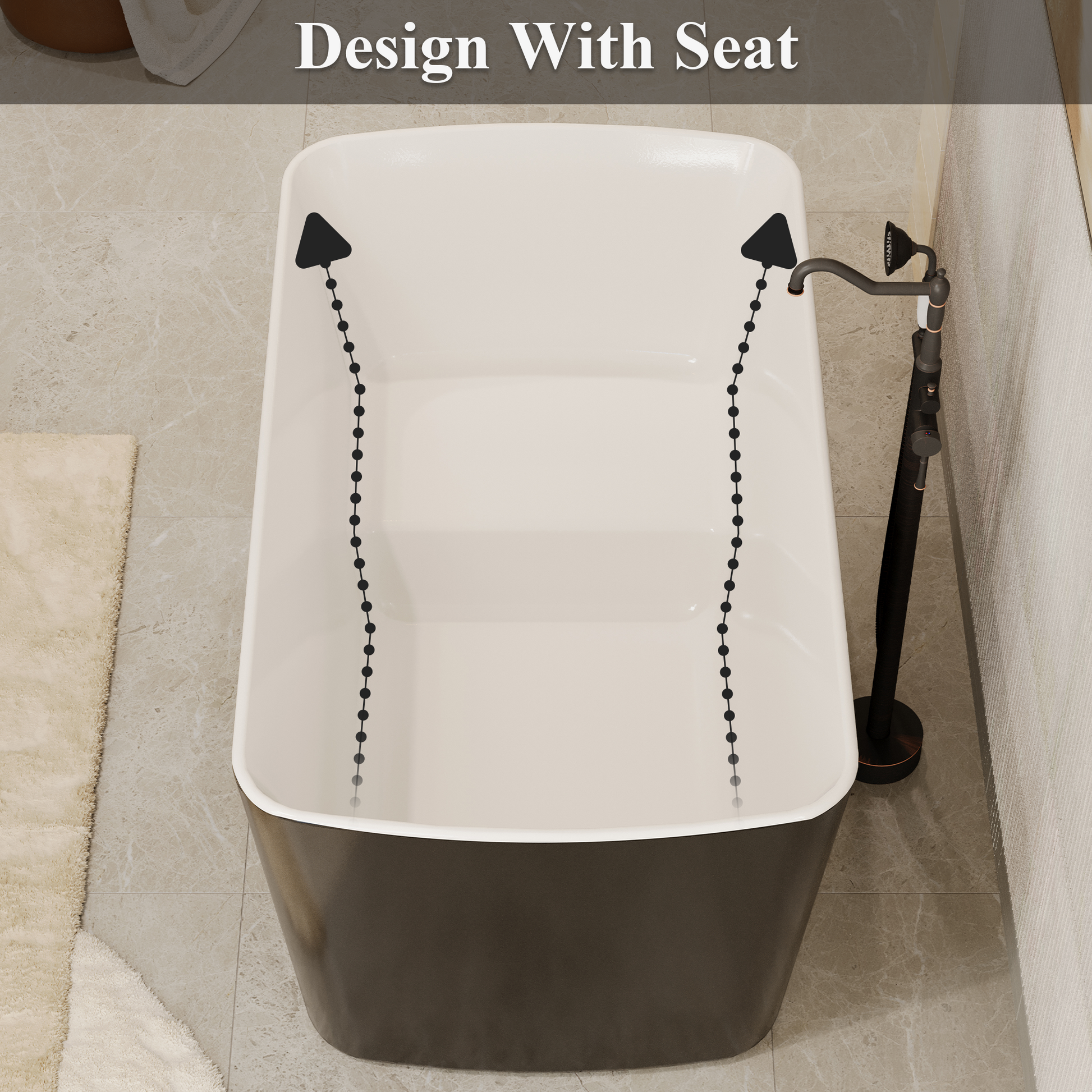 49" Acrylic Freestanding Japanese Soaking Bathtub with Sit-In Design
