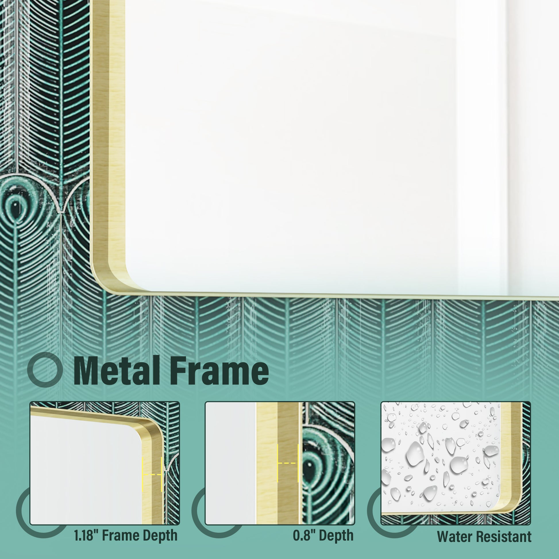 Tempered Glass Wall-Mounted Mirror with Gold Metal Frame