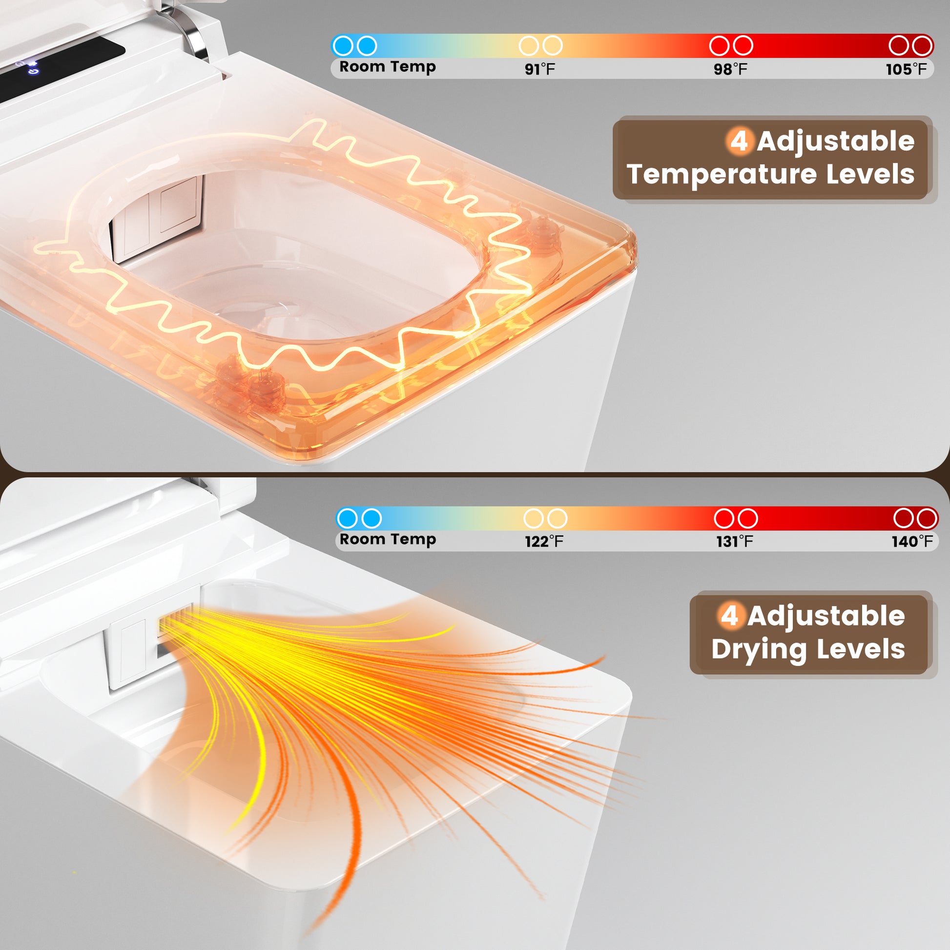 Square Smart Bidet Toilet with Heated Seat and Radar Sensor Lid