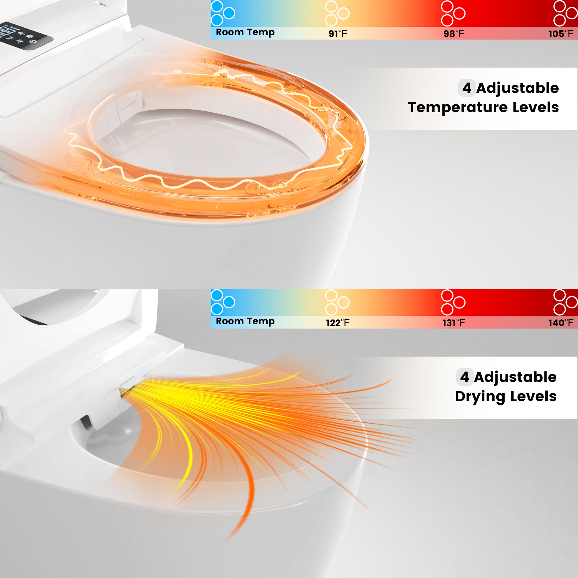 Luxe Smart Bidet Toilet with Built-in Deodorizer and LED Display, White, Black & Grey