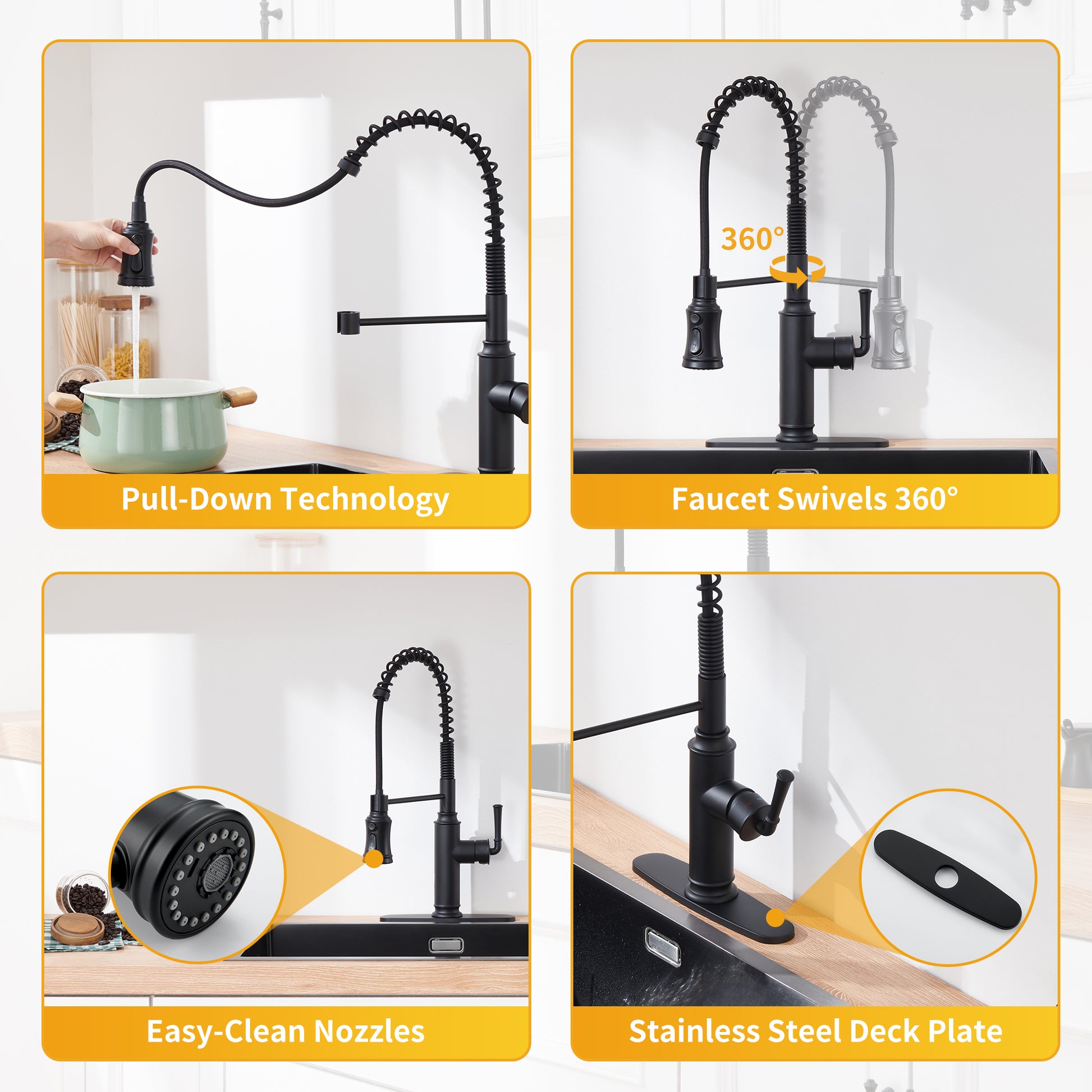Kitchen Faucet with Pull Down Sprayer, Farmhouse RV Small Vanity Faucet with 360° Rotation Spout and Deck Plate