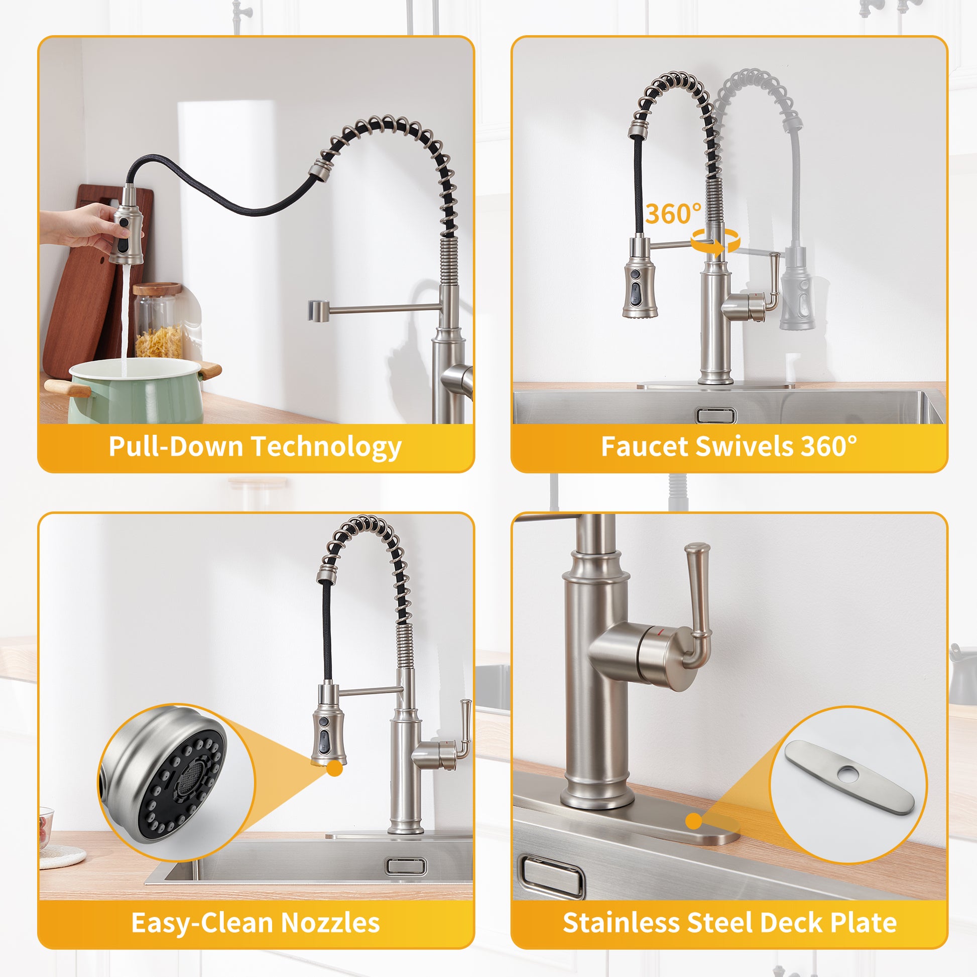 Kitchen Faucet with Pull Down Sprayer, Farmhouse RV Small Vanity Faucet with 360° Rotation Spout and Deck Plate