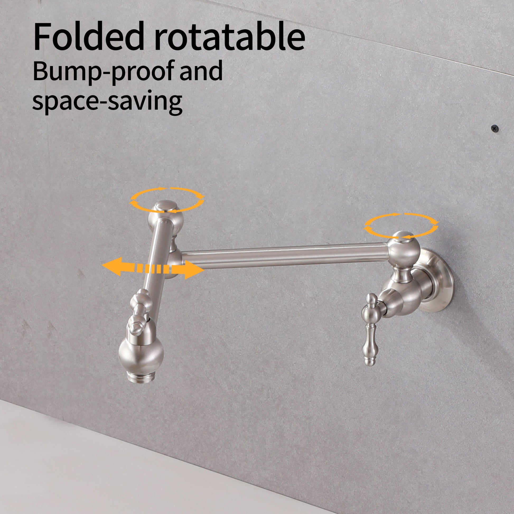 Wall Mounted Pot Filler Faucet with Double Handles, 360° Rotatable Folding Spout, Solid Brass Construction, Anti-Splash Aerator