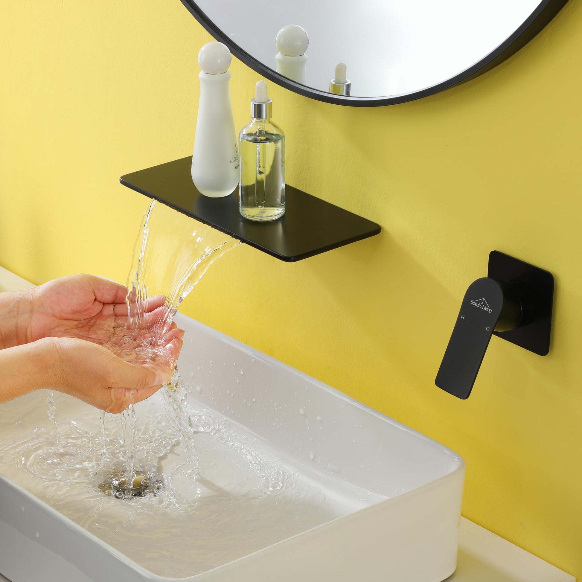Wall Mounted Single Handle Solid Brass Lavatory Bathroom Faucet with Rough-In Valve